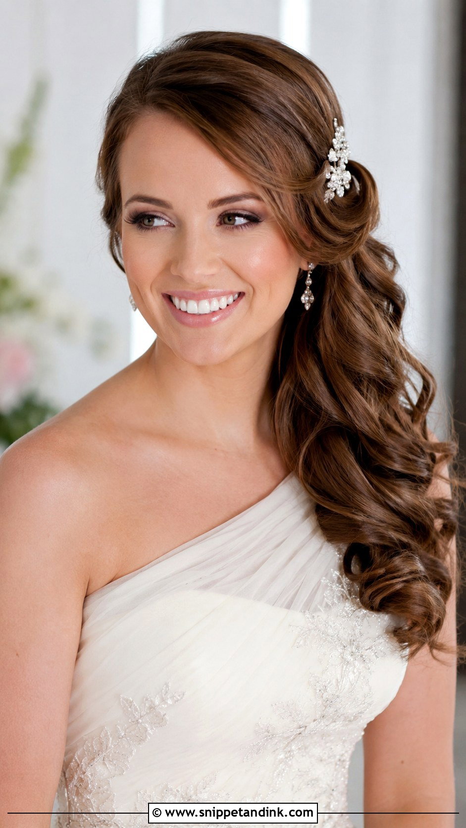 Side Swept Curls Wedding Hairstyle - Snippet and Ink - 25 Elegant Wedding Hairstyles for Long Hair