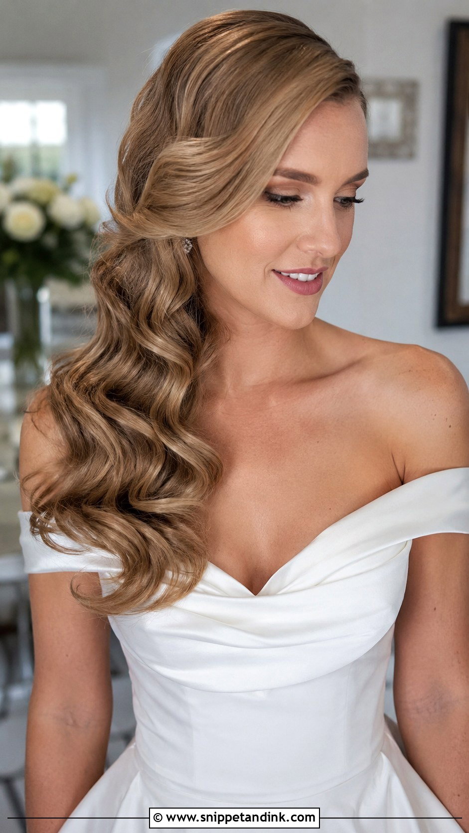 Side Swept Curls Wedding Hairstyle - Snippet and Ink - 25 Simple Hairstyle for Wedding Ideas