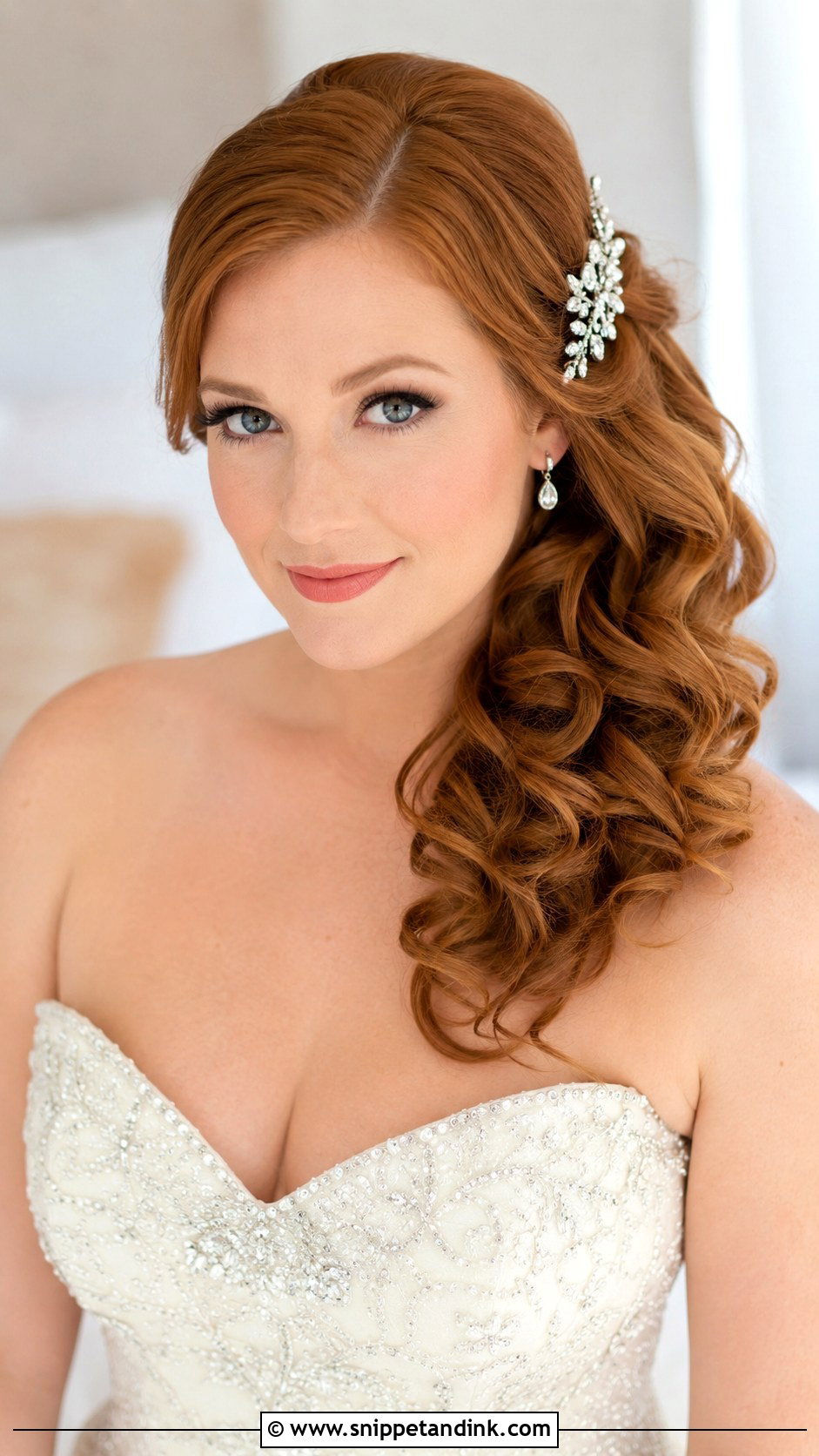 Side Swept Curls Wedding Hairstyle - Snippet and Ink - 30 Bride Wedding Hair Styles