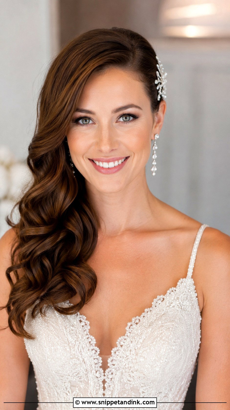 Side Swept Curls Wedding Hairstyle - Snippet and Ink - 30 Bride Wedding Hairstyles