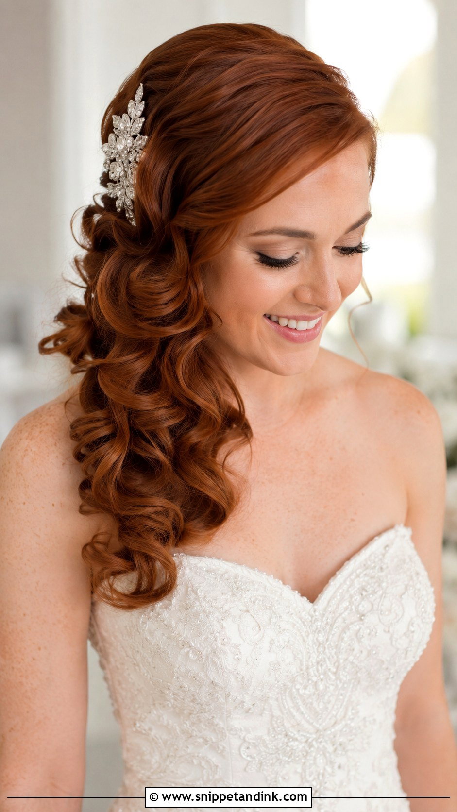 Side Swept Curls Wedding Hairstyle - Snippet and Ink - 35 Wedding Hairstyles