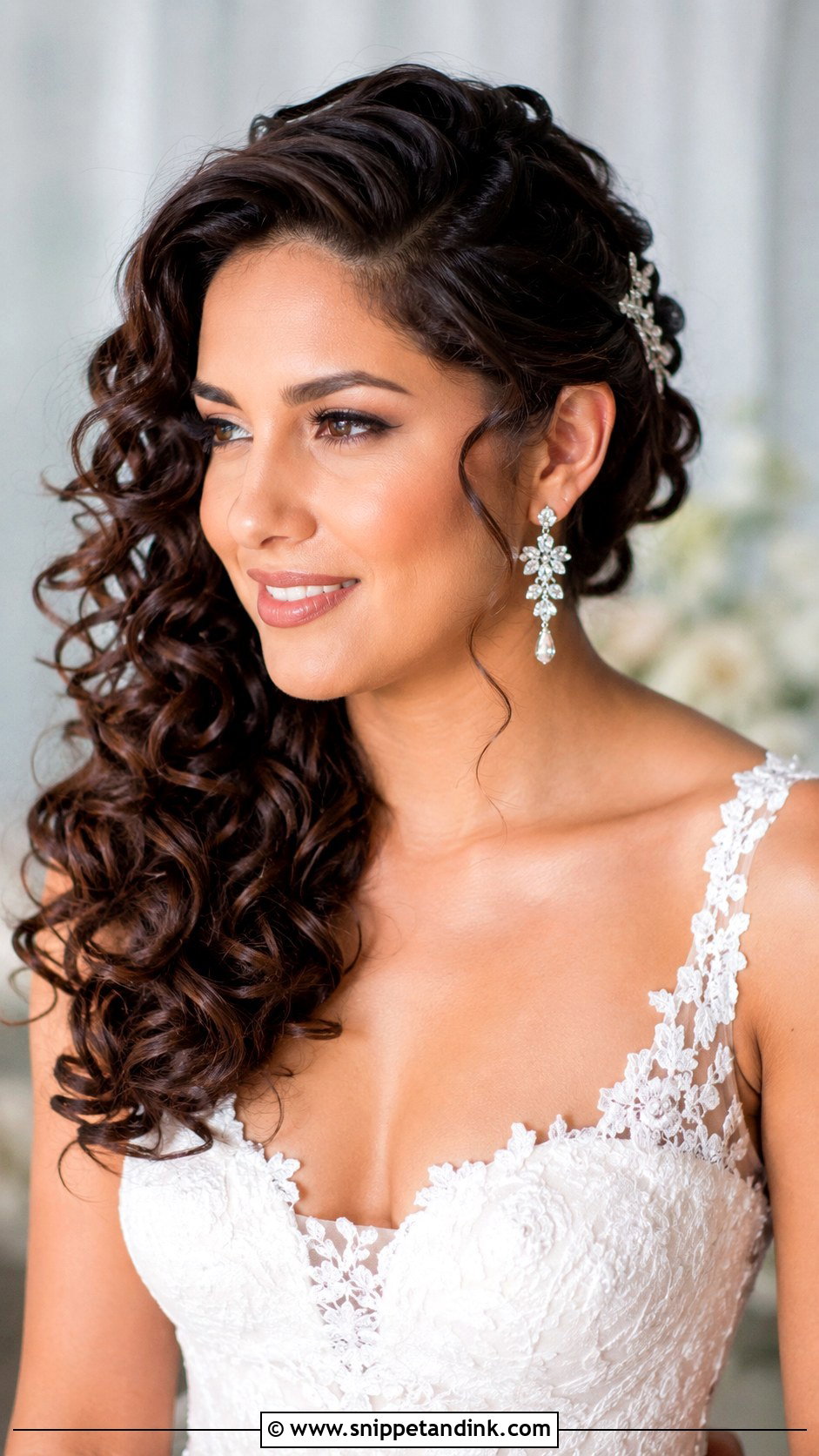 Side Swept Curls Wedding Hairstyle For Square Neckline - Snippet and Ink - 15 Wedding Hairstyles for Square Neckline