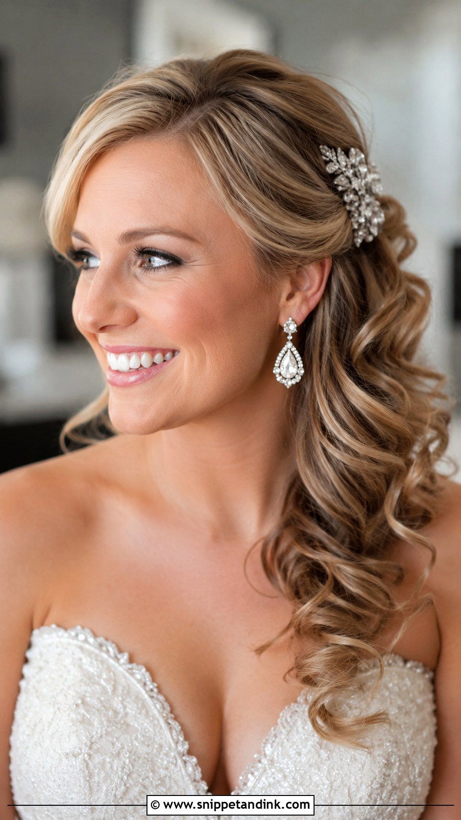 Side Swept Curls Wedding Hairstyle for Medium Hair - Snippet and Ink - 20 Medium Bridal Hair Ideas