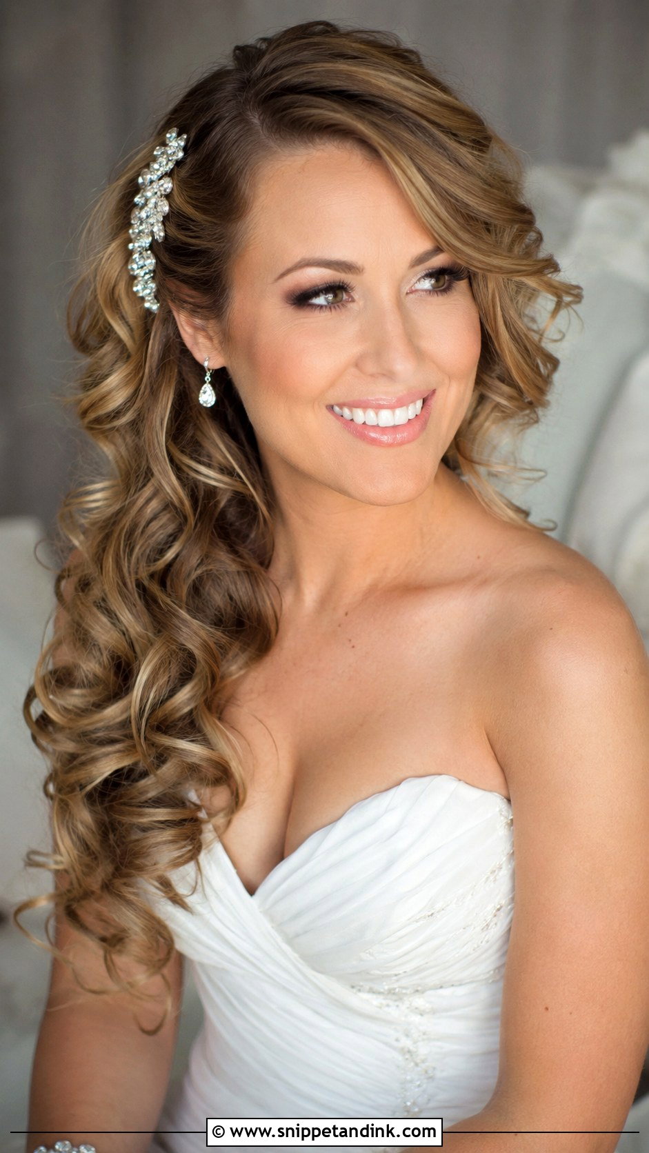 Side Swept Curls Wedding Look - Snippet and Ink - 20 Hairstyle for Medium Hair Wedding Ideas