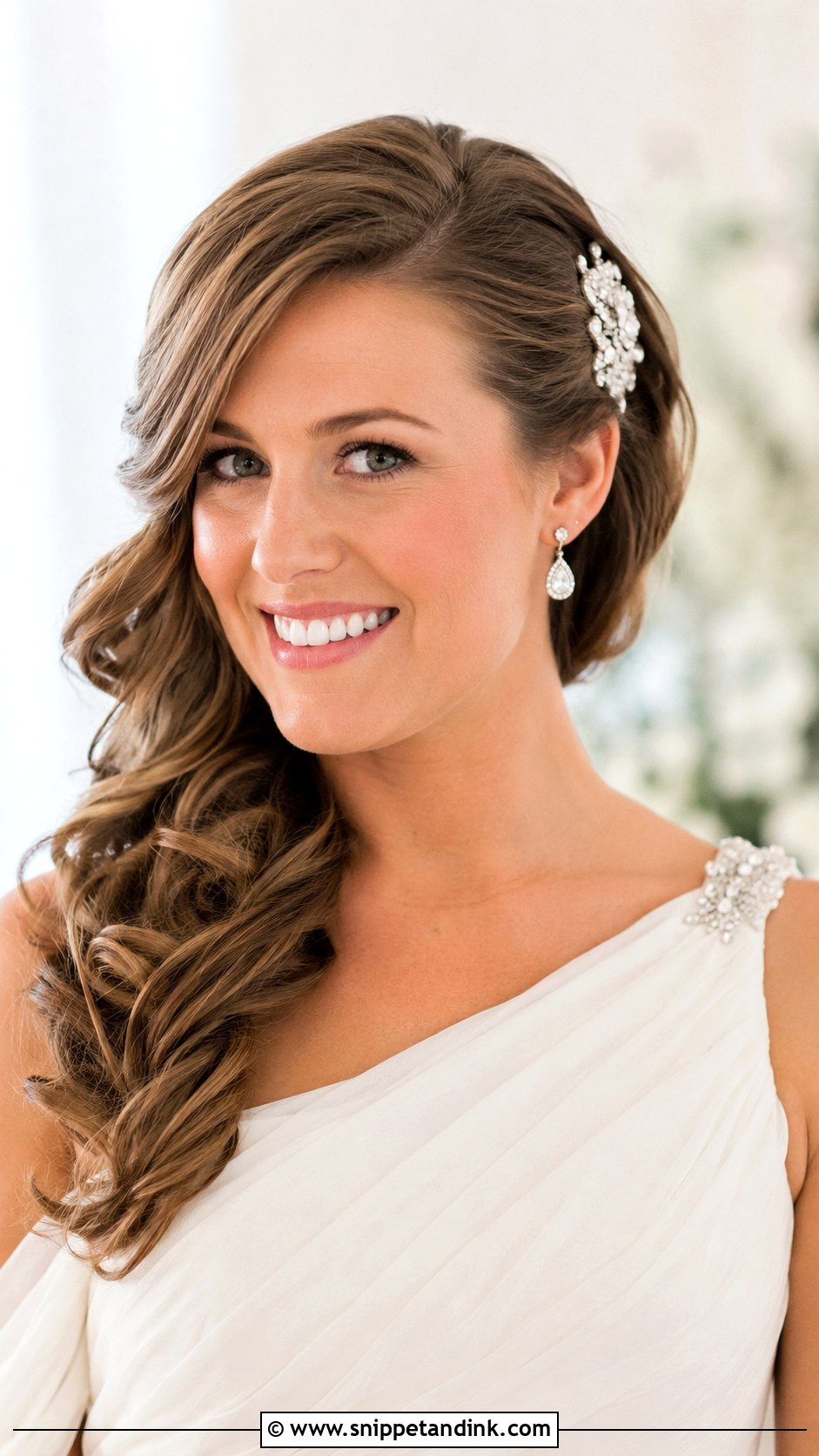 Side Swept Curls Wedding Look - Snippet and Ink - 20 Hair Styling for Wedding Ideas