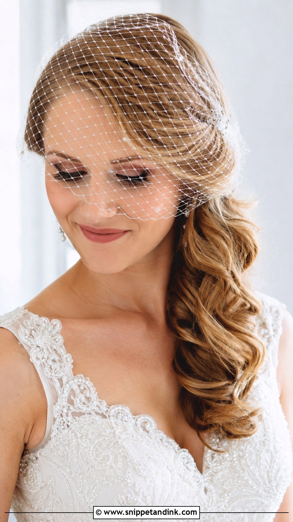 Side Swept Curls With Birdcage Veil - Snippet and Ink - 20 Side Bridal Hairstyles