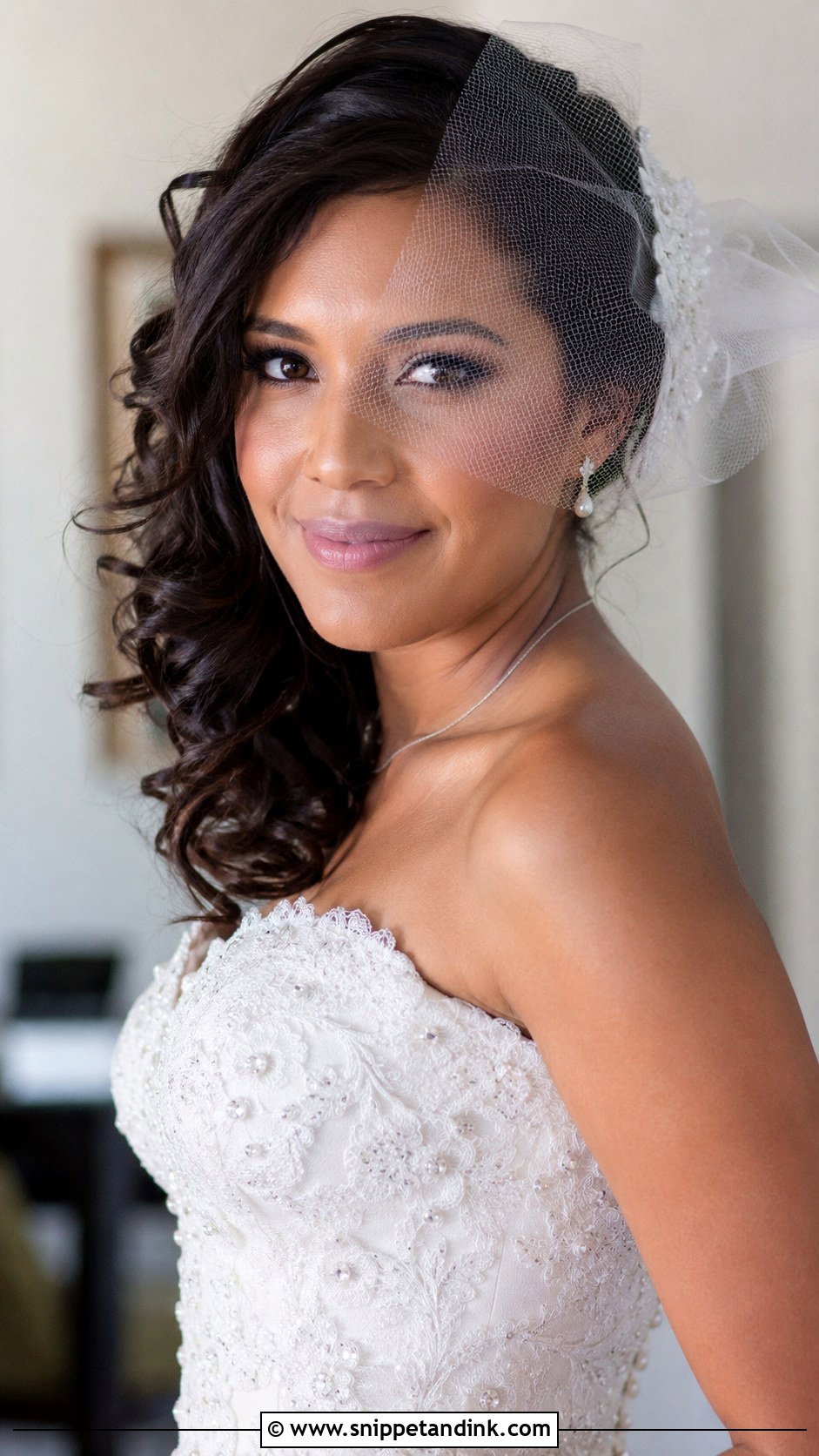 Side Swept Curls With Blusher Veil - Snippet and Ink - 25 Hair Down with Veil Ideas