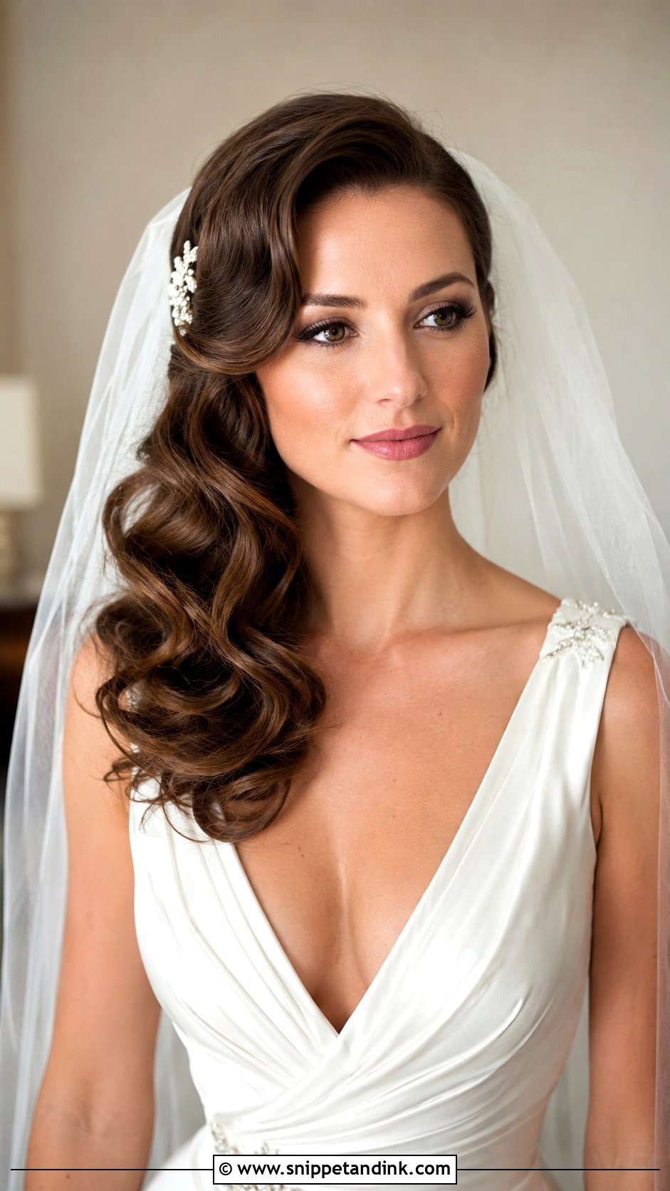 Side Swept Curls With Cathedral Veil - Snippet and Ink - 25 Cathedral Veil Hairstyle Ideas