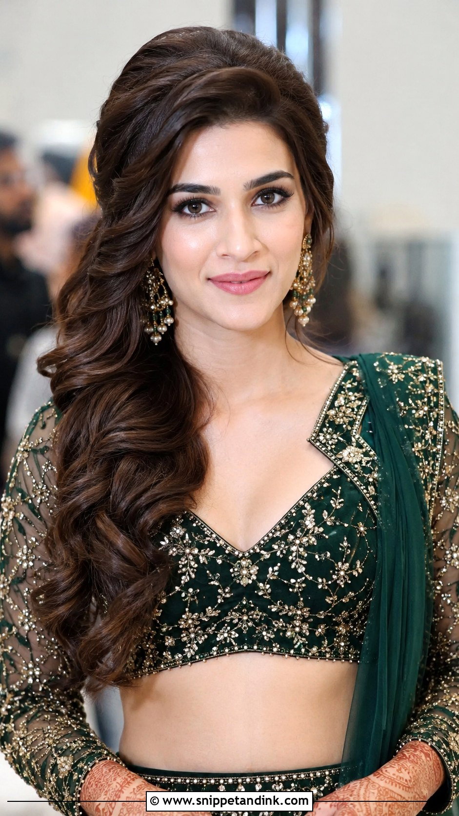 Side Swept Curls With Center Volume - Snippet and Ink - 20 Indian Wedding Hairstyles for Round Face