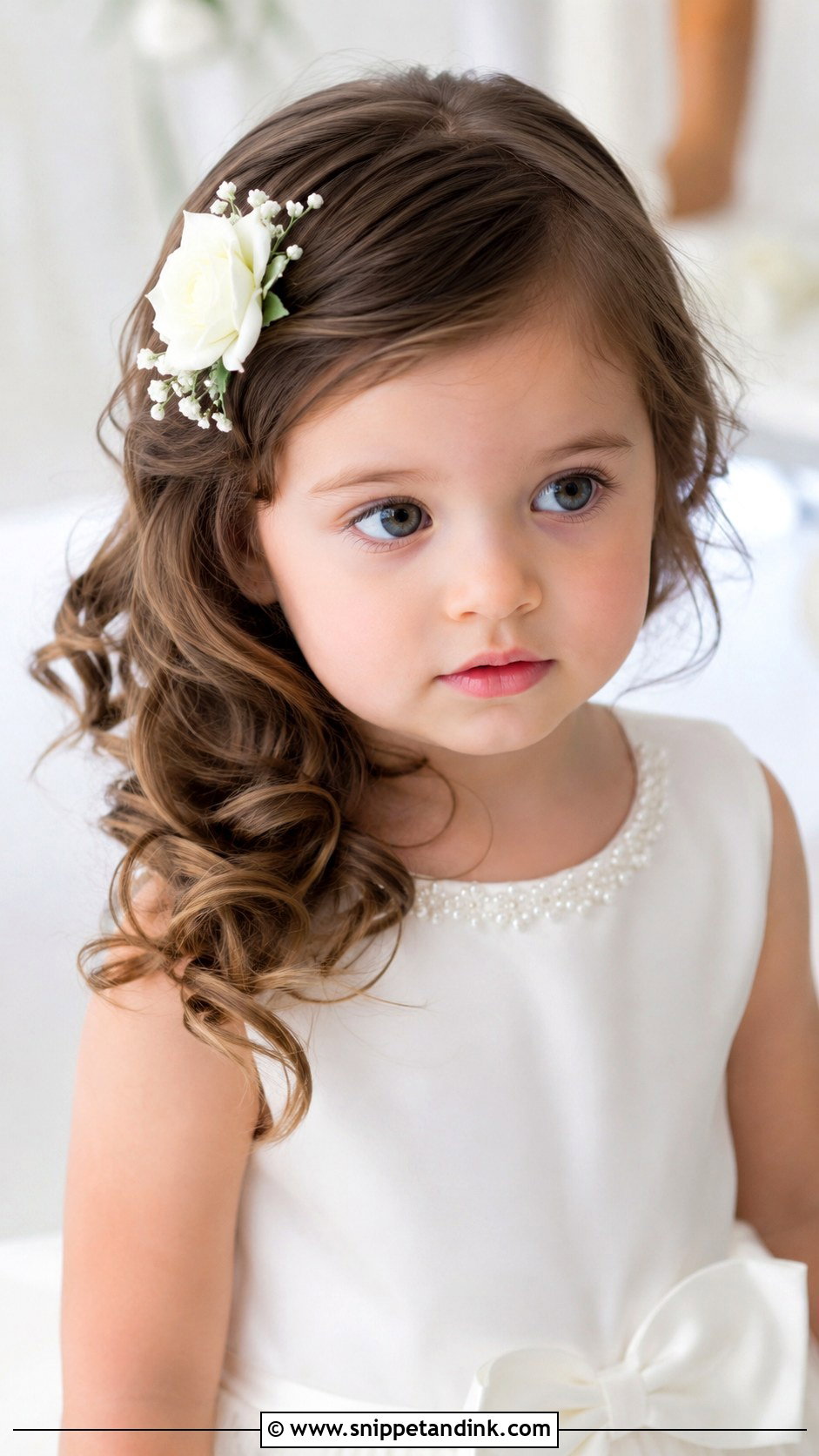 Side Swept Curls With Clip - Snippet and Ink - 25 Toddler Wedding Hair Ideas