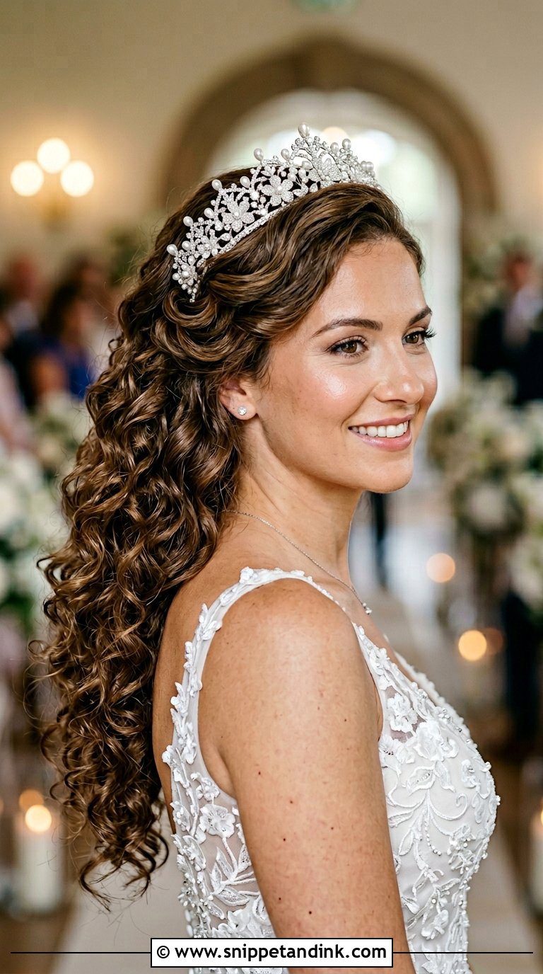 Side Swept Curls With Crown - Snippet and Ink - 20 Bride Hairstyles with Crown