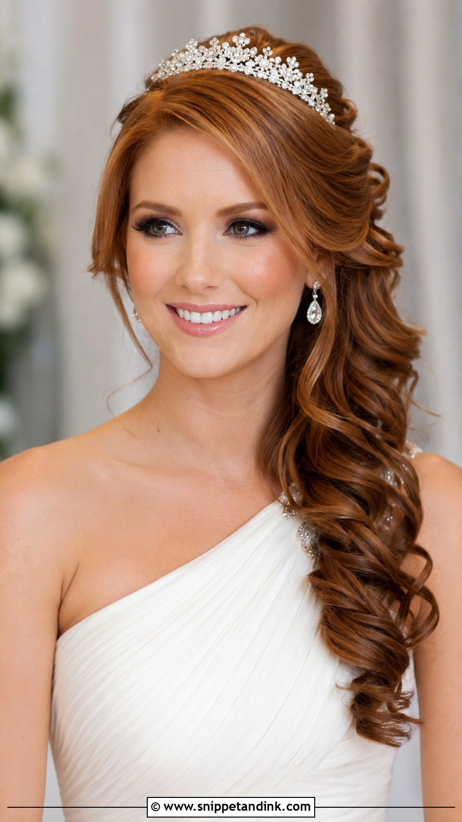 Side Swept Curls With Crown - Snippet and Ink - 30 Wedding Hairstyles with Crown