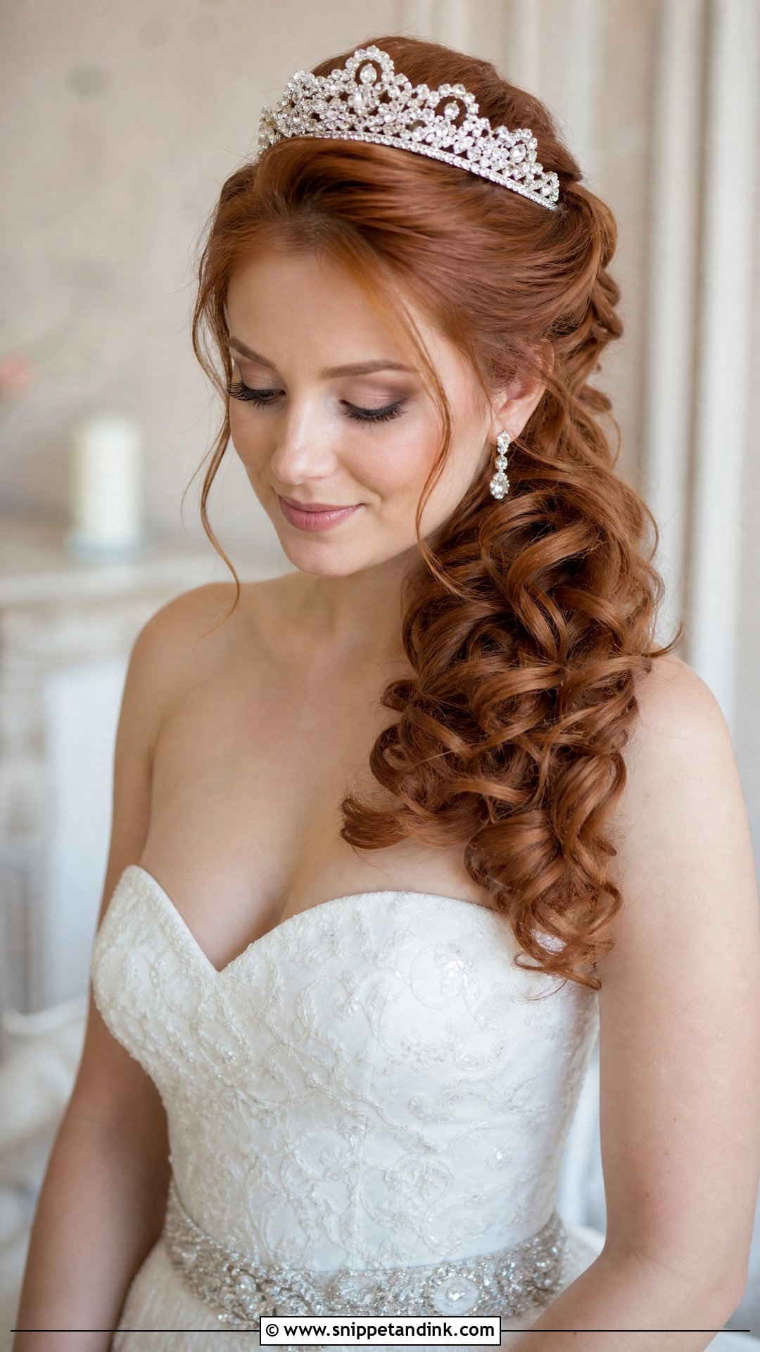 Side Swept Curls With Crown - Snippet and Ink - 20 Bridal Crown Hairstyles