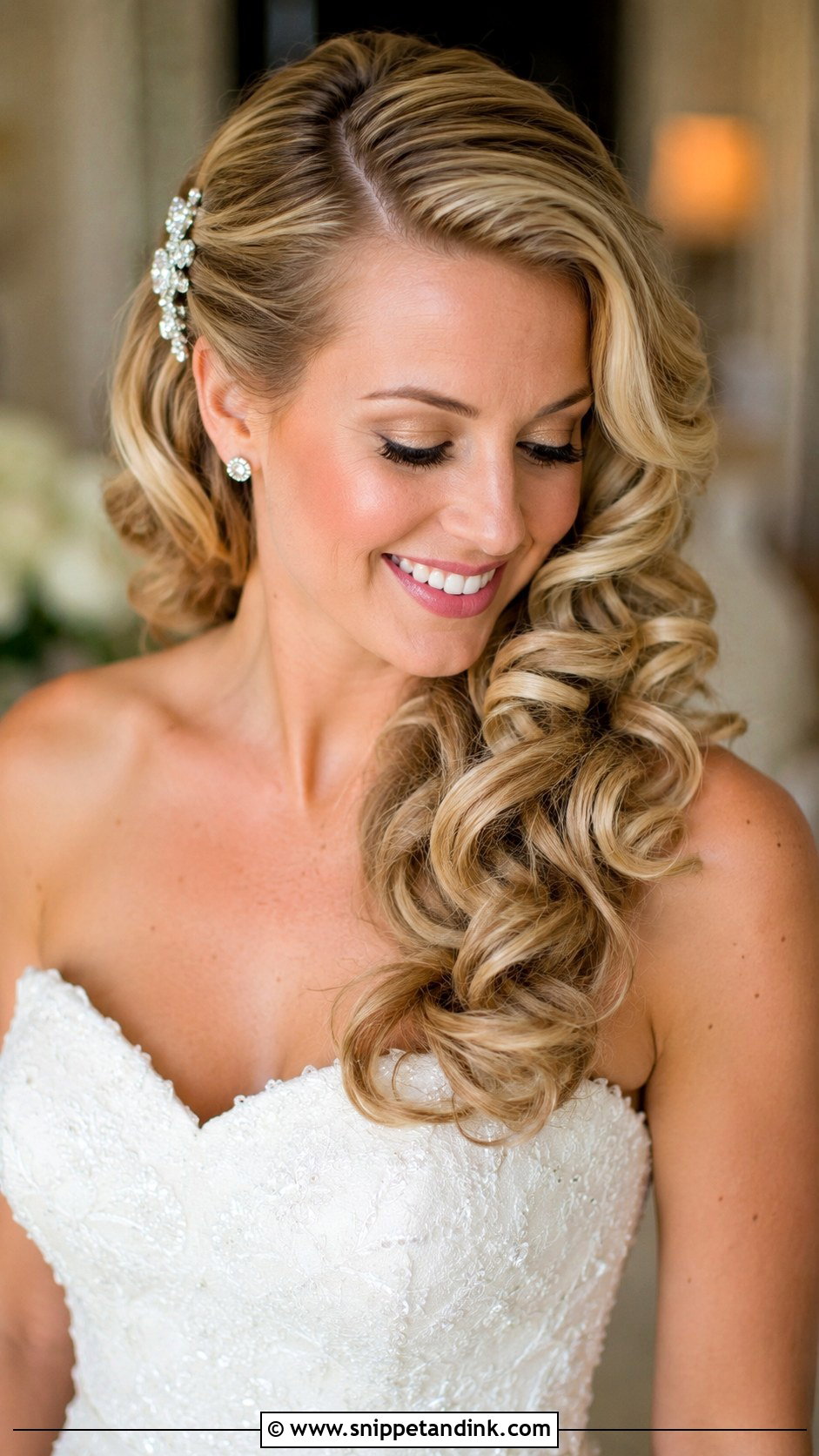 Side Swept Curls With Deep Part - Snippet and Ink - 30 Side Wedding Hairstyles