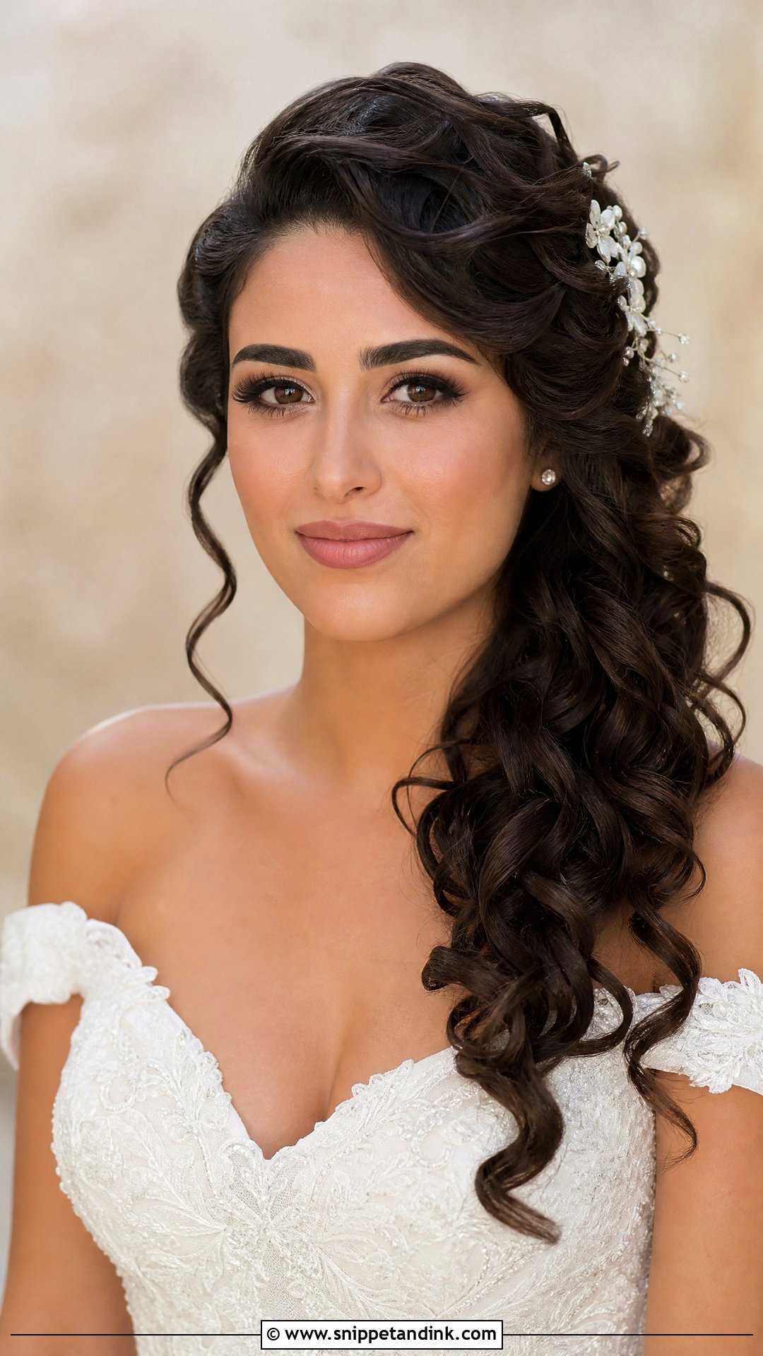 Side Swept Curls With Flower Hair Pins - Snippet and Ink - 15 Flower Hair Pins Wedding Ideas