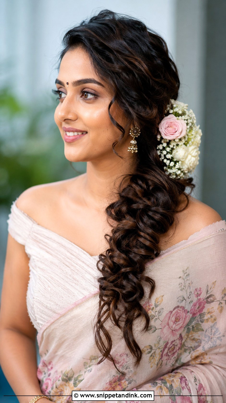 Side Swept Curls With Flowers - Snippet and Ink - 35 South Indian Wedding Hairstyles
