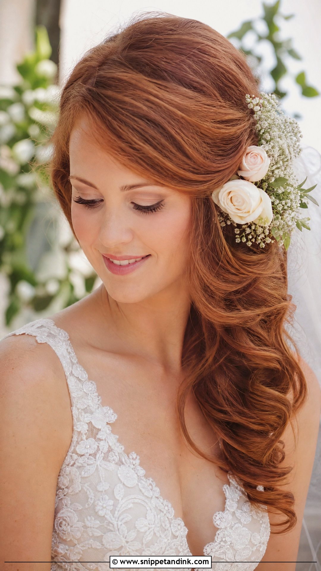 Side Swept Curls With Flowers - Snippet and Ink - 20 Side Pinned Wedding Hair Ideas