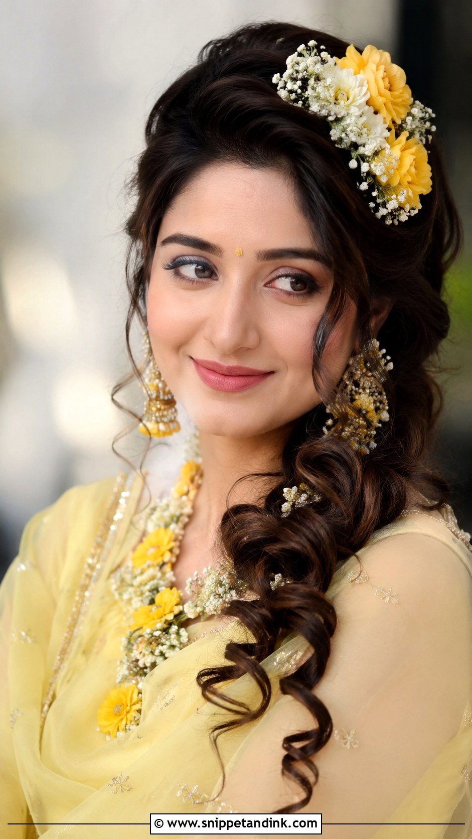 Side Swept Curls With Flowers - Snippet and Ink - 30 Indian Bridal Hairstyles