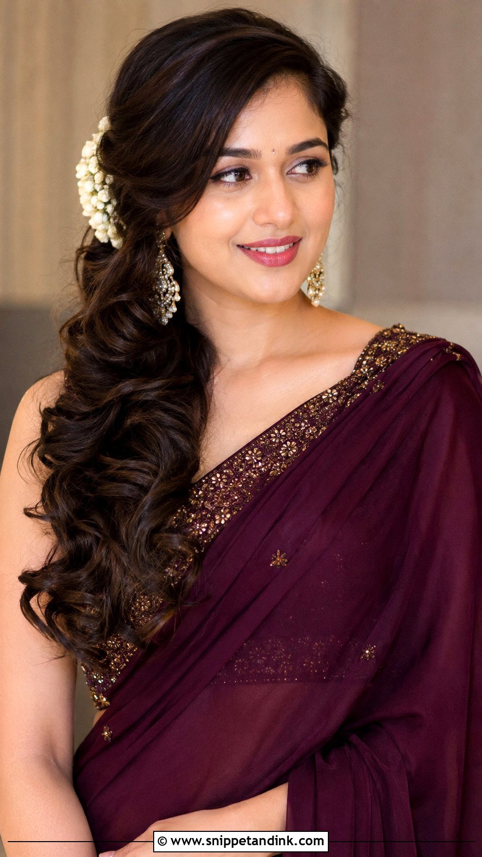 Side Swept Curls With Gajra - Snippet and Ink - 25 Telugu Bride Hairstyles