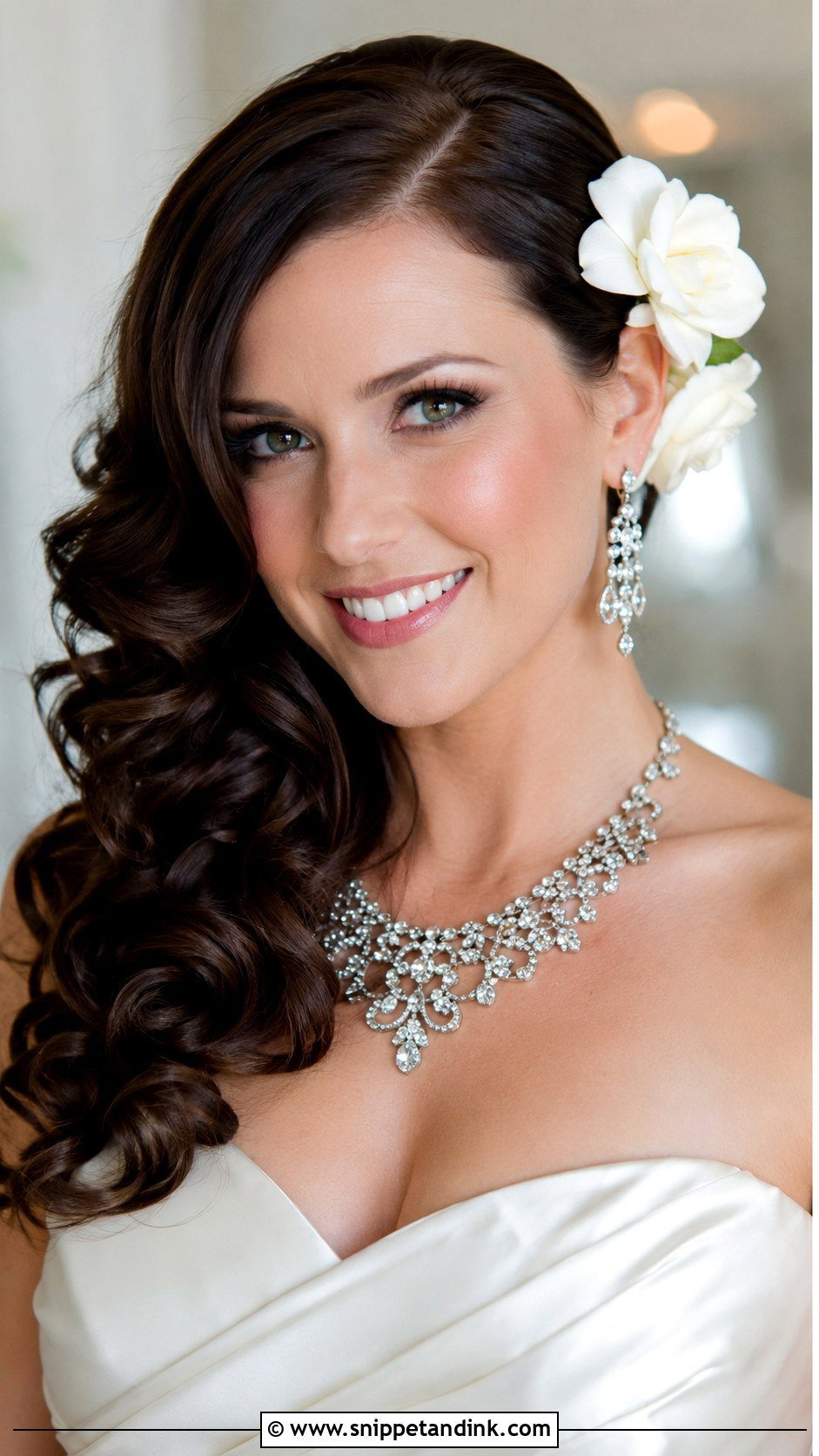 Side Swept Curls With Gardenias - Snippet and Ink - 20 Wedding Hairstyles Flowers