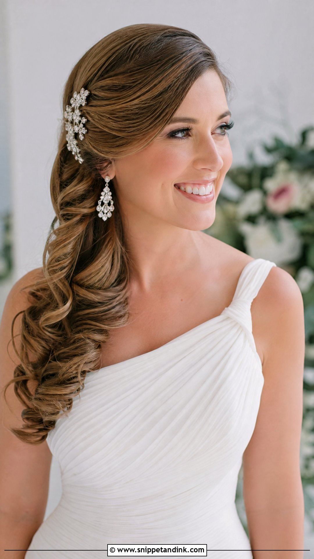 Side Swept Curls With Hair Accessory - Snippet and Ink - 20 Trendy Wedding Hairstyles