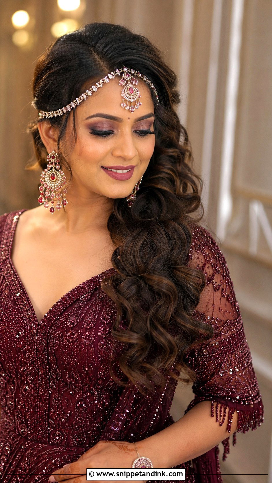 Side Swept Curls With Hair Accessory - Snippet and Ink - 25 Indian Wedding Hair Ideas