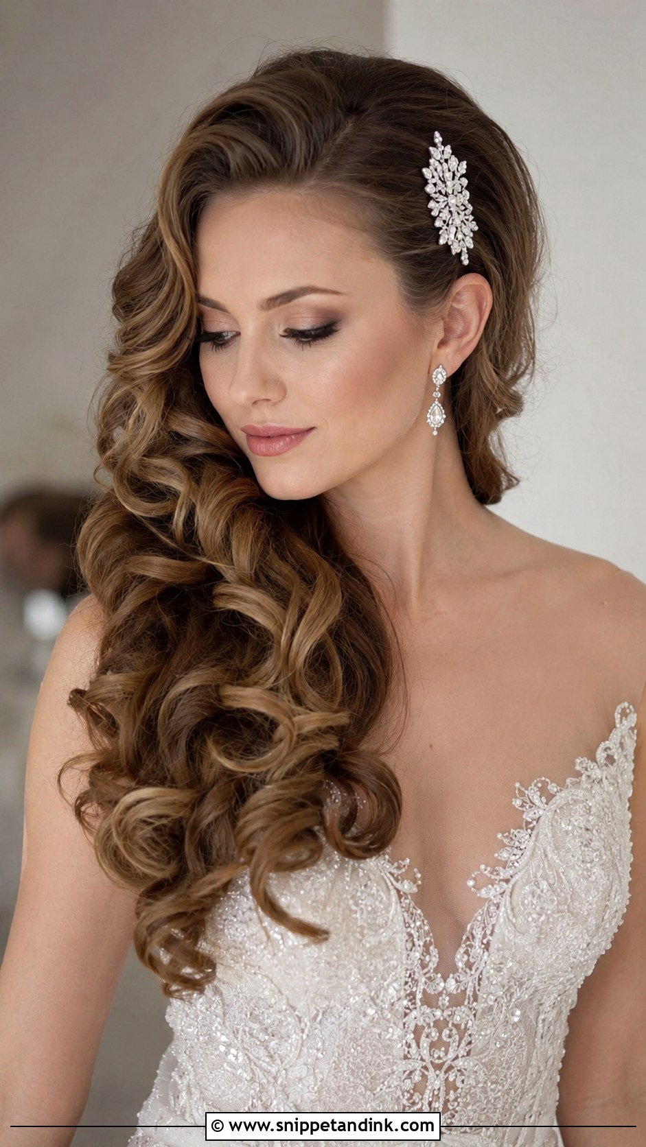 Side Swept Curls With Hair Clip - Snippet and Ink - 20 Bridal Hair Side Swept Ideas