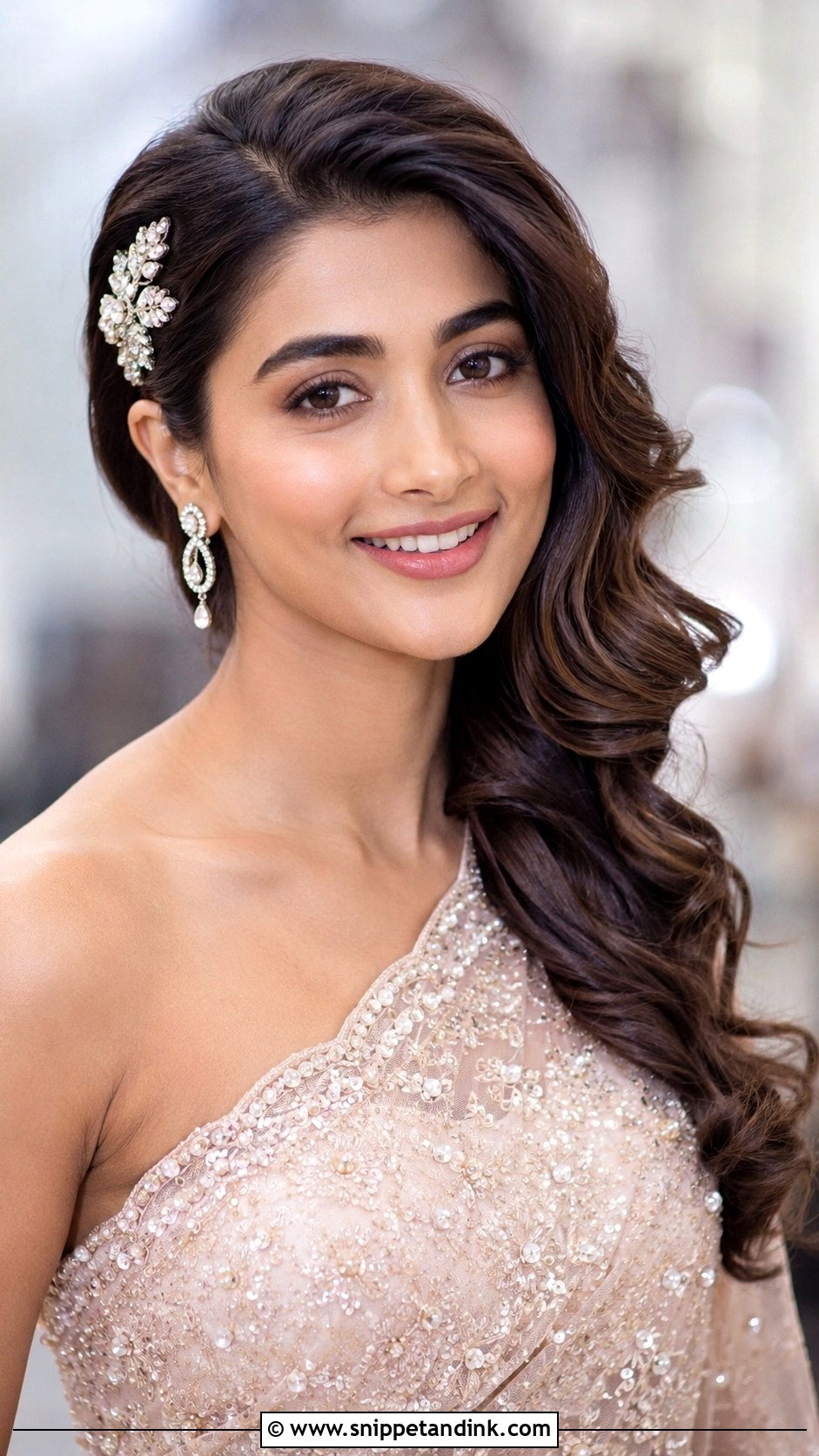 Side Swept Curls With Hair Pin - Snippet and Ink - 25 Easy Simple Medium Length Hair Hairstyles for Indian Weddings