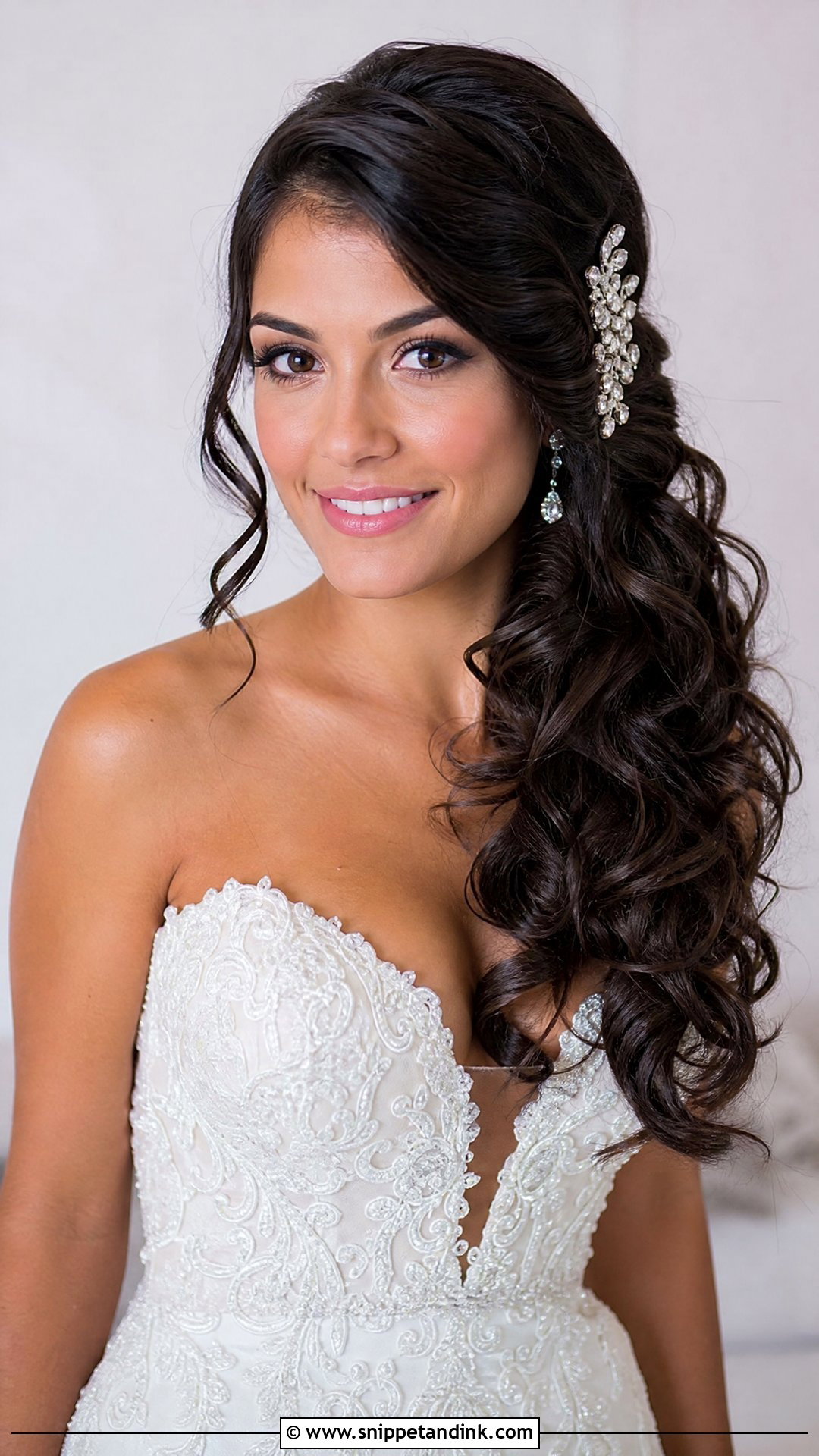 Side Swept Curls With Hairpin - Snippet and Ink - 20 Unique Bridal Hairstyles