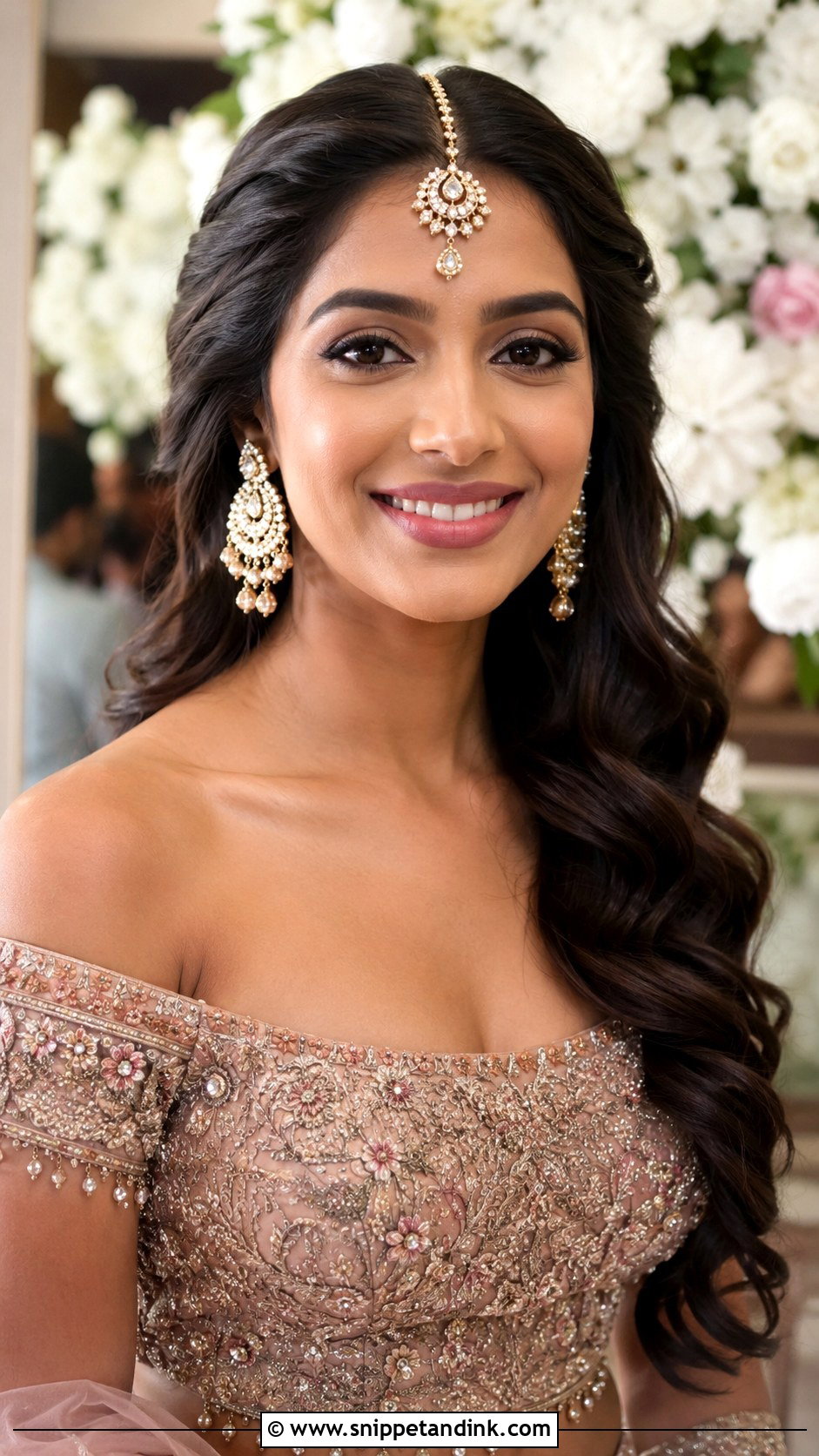 Side Swept Curls With Maang Tikka - Snippet and Ink - 20 Hairstyles for Desi Weddings