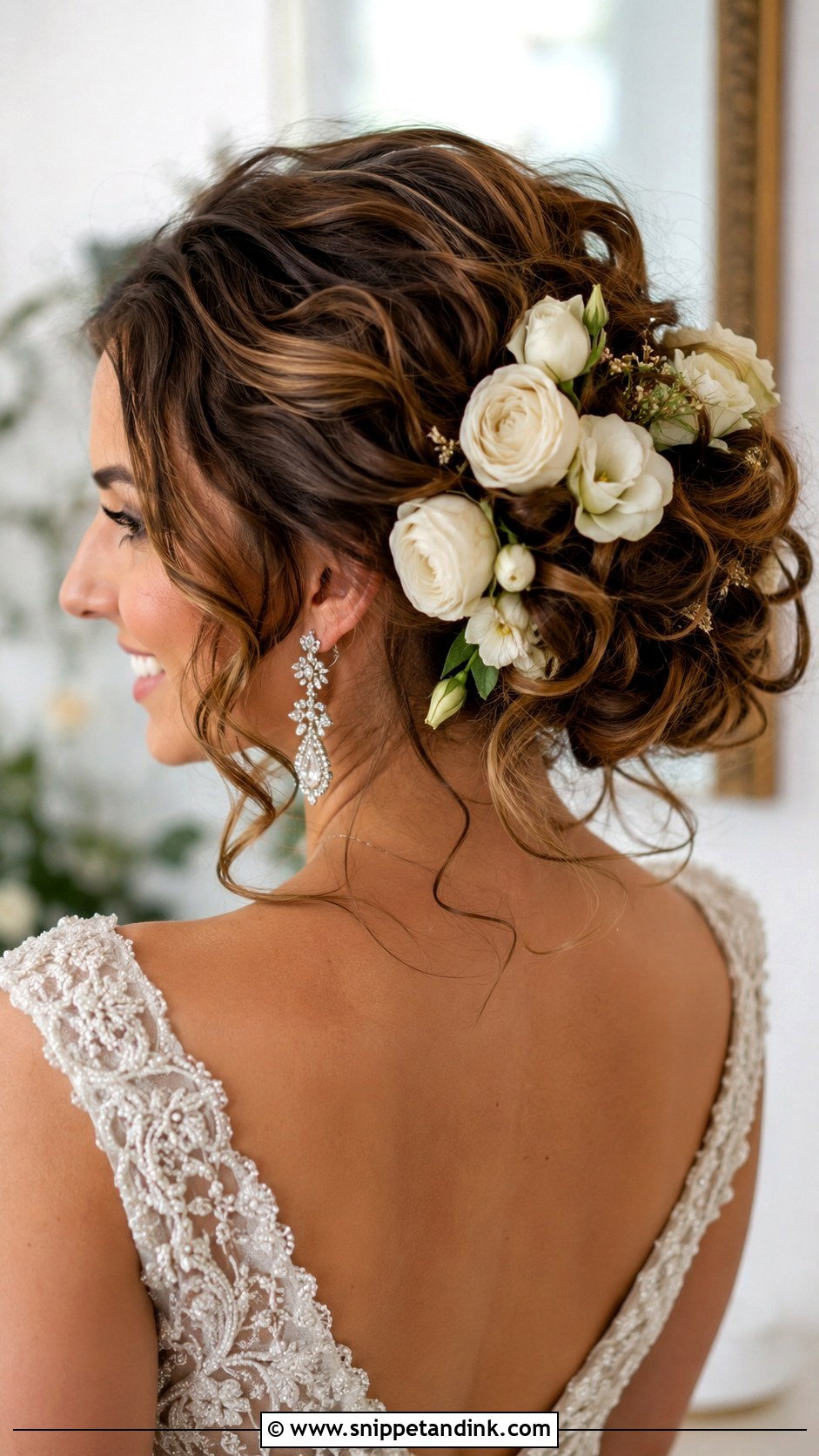 Side Swept Curls With Peonies - Snippet and Ink - 20 Flower Wedding Hairstyles