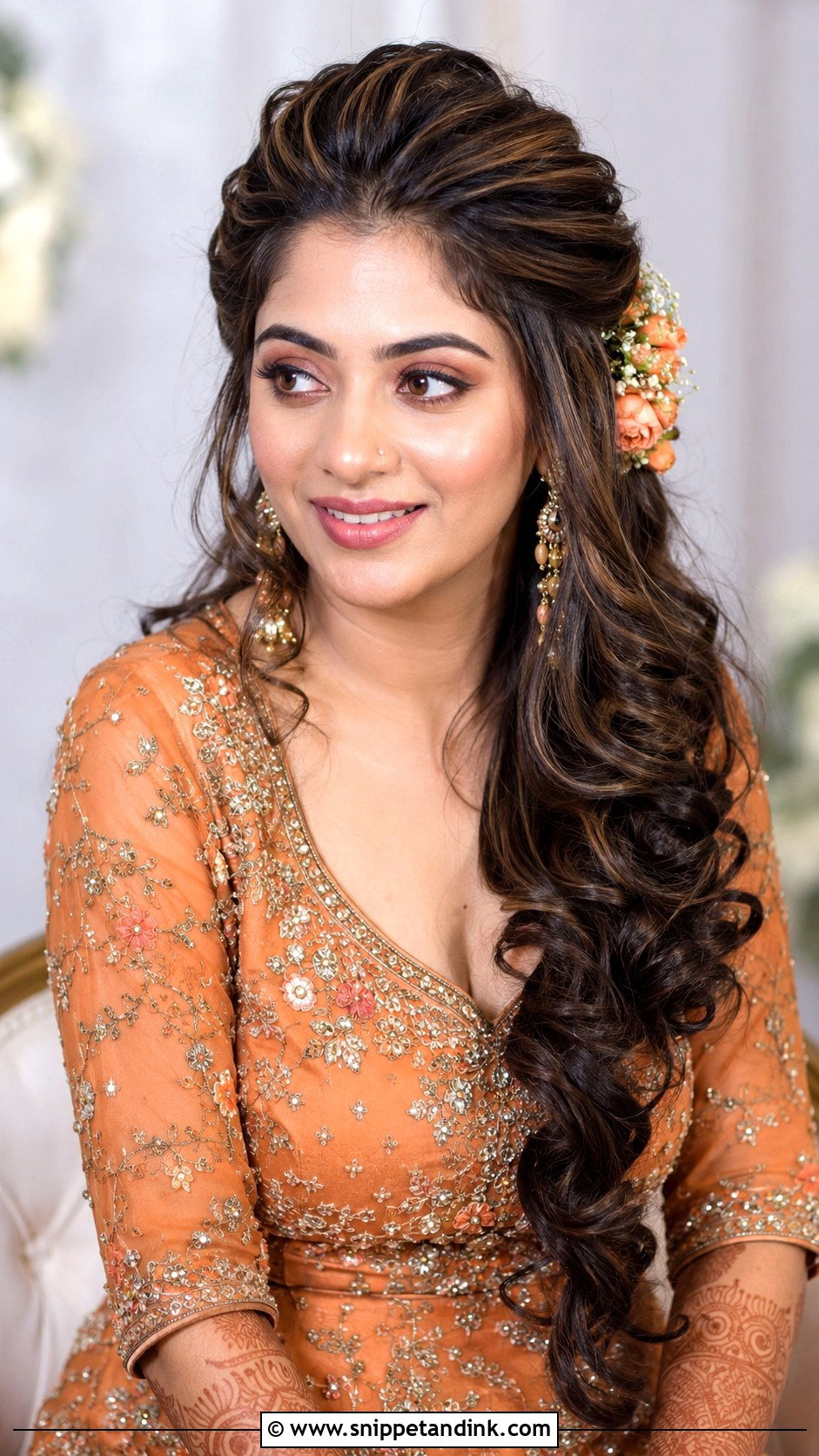 Side Swept Curls With Puff - Snippet and Ink - 35 Mehndi Hairstyles
