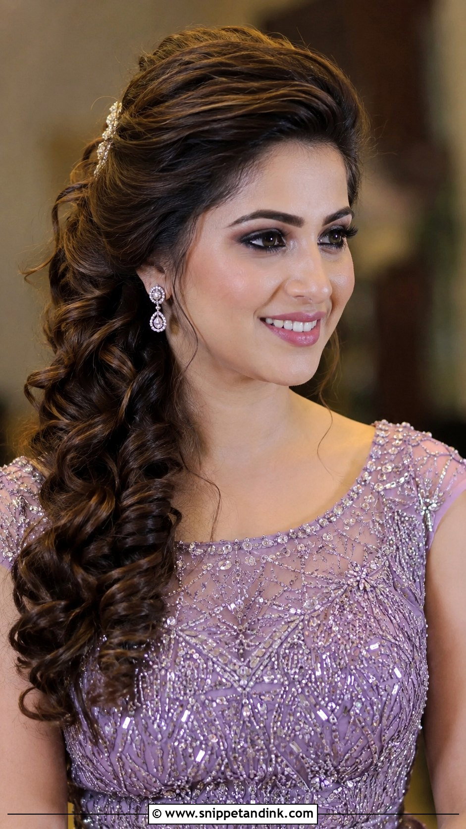Side Swept Curls With Puff - Snippet and Ink - 25 Indian Wedding Hairstyle for Chubby Face Ideas