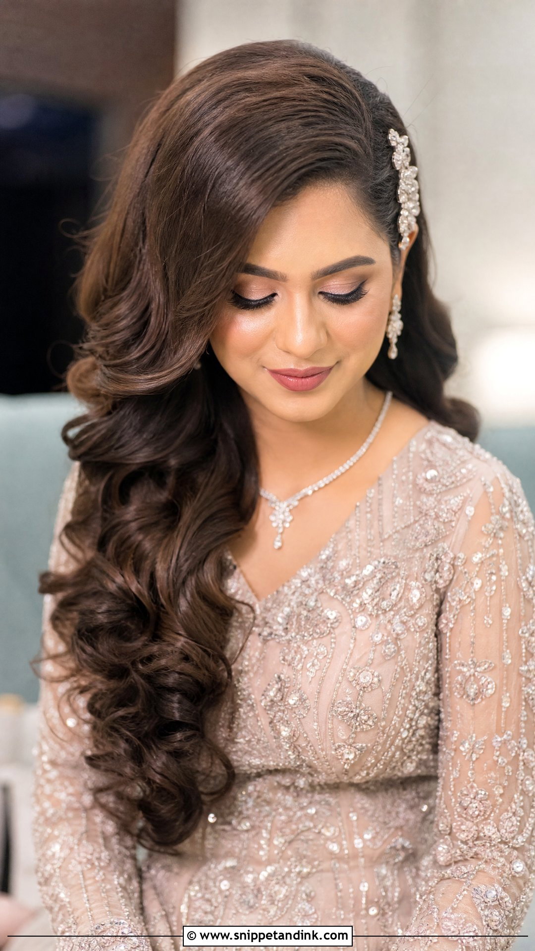Side Swept Curls With Side Part - Snippet and Ink - 20 Walima Bridal Hairstyle Ideas