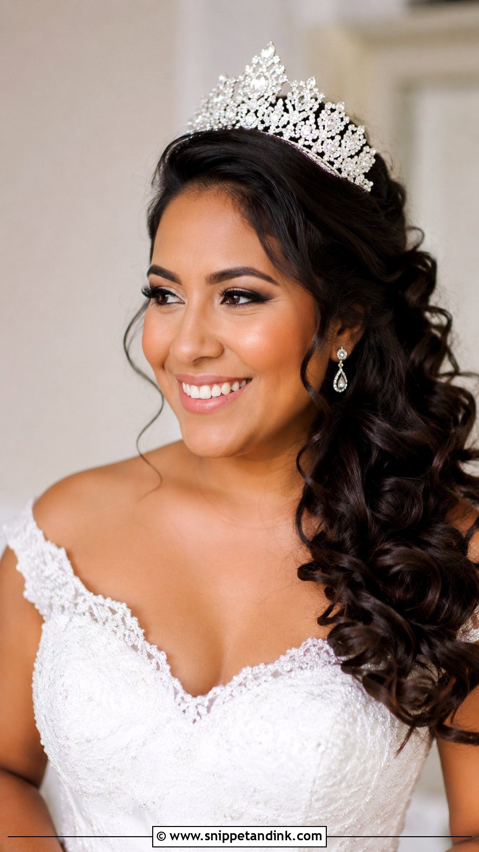 Side Swept Curls With Tiara - Snippet and Ink - 20 Bridal Hair Tiara Ideas