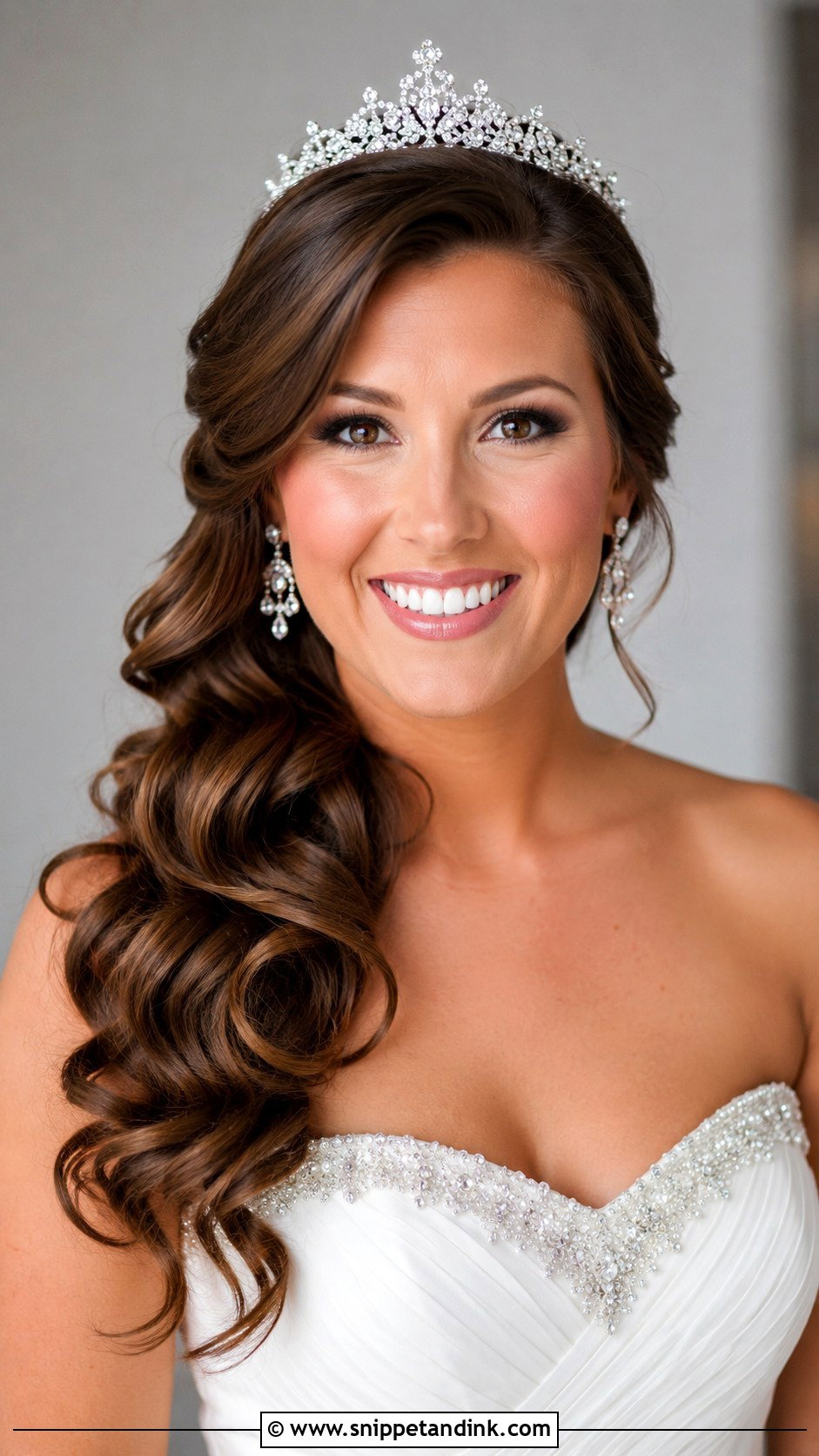 Side Swept Curls With Tiara - Snippet and Ink - 20 Bridal Hair with Tiara Ideas