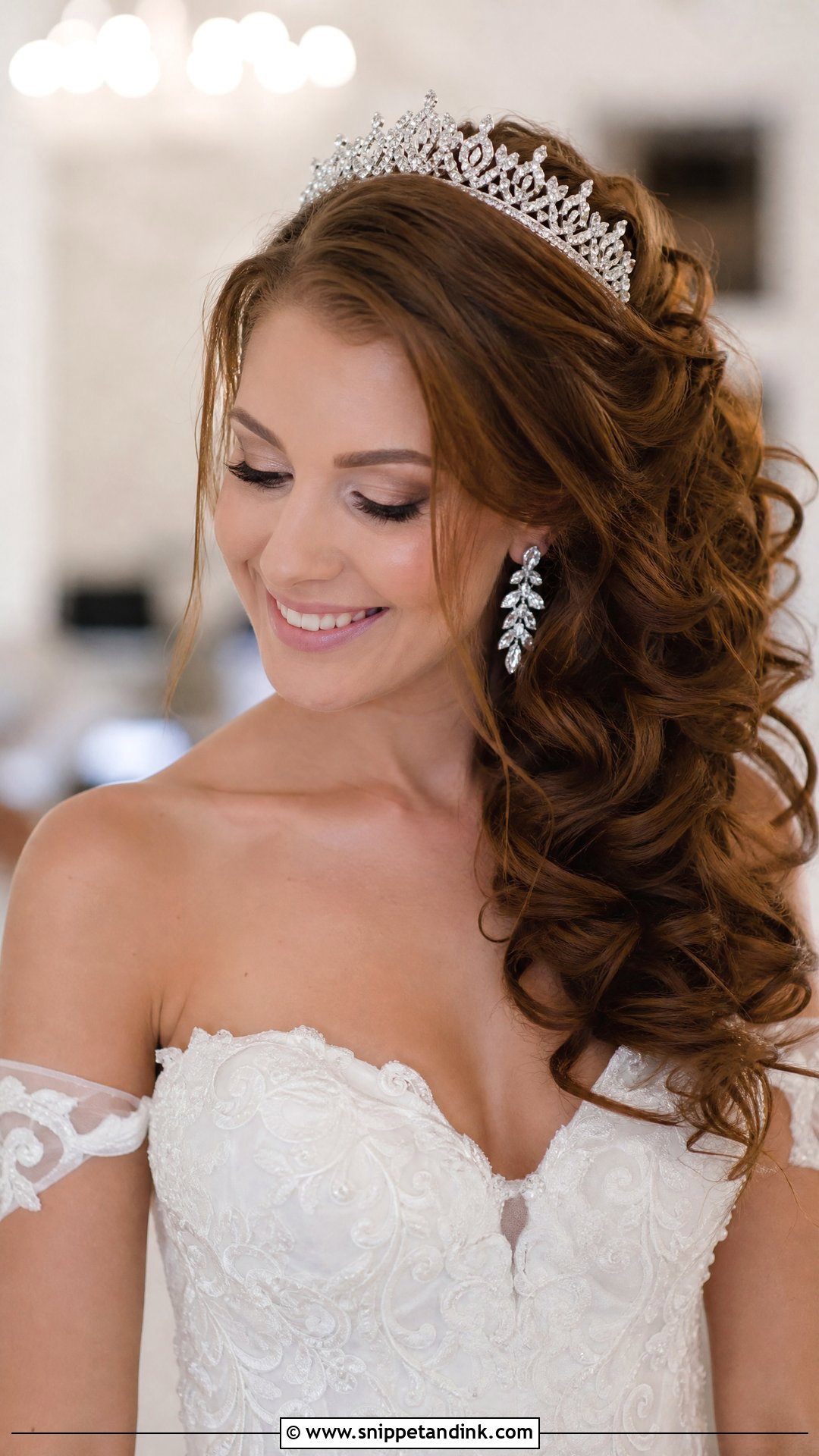 Side Swept Curls With Tiara - Snippet and Ink - 20 Christian Bride Hairstyle with Crown Ideas