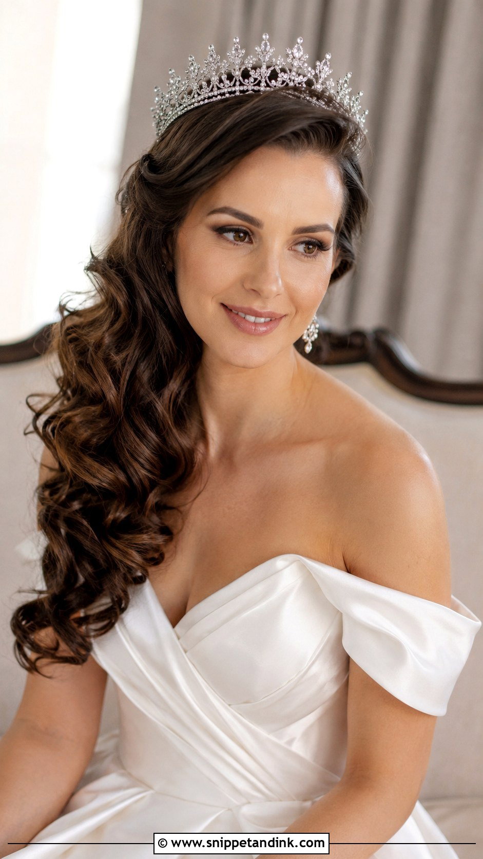 Side Swept Curls With Tiara - Snippet and Ink - 25 Bridal Tiara Hairstyles