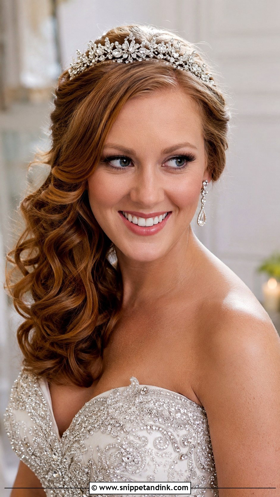 Side Swept Curls With Tiara - Snippet and Ink - 25 Wedding Hair with Tiara Ideas