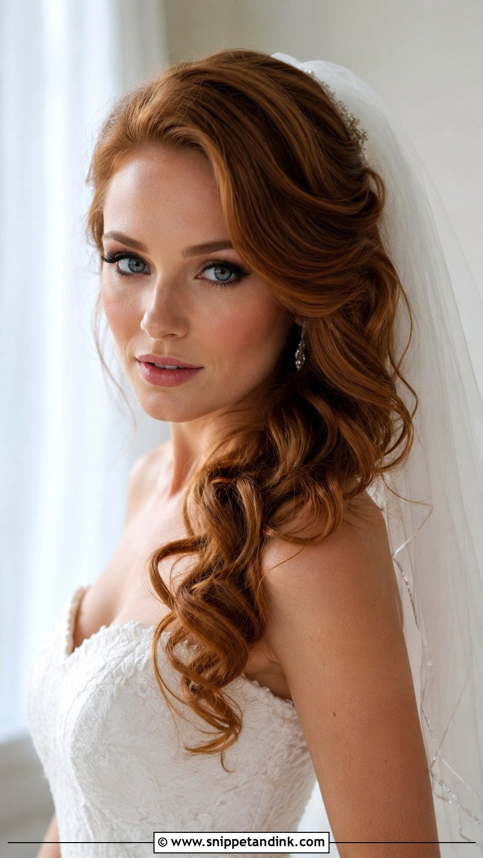 Side Swept Curls With Veil - Snippet and Ink - 20 Hairstyles with Veil