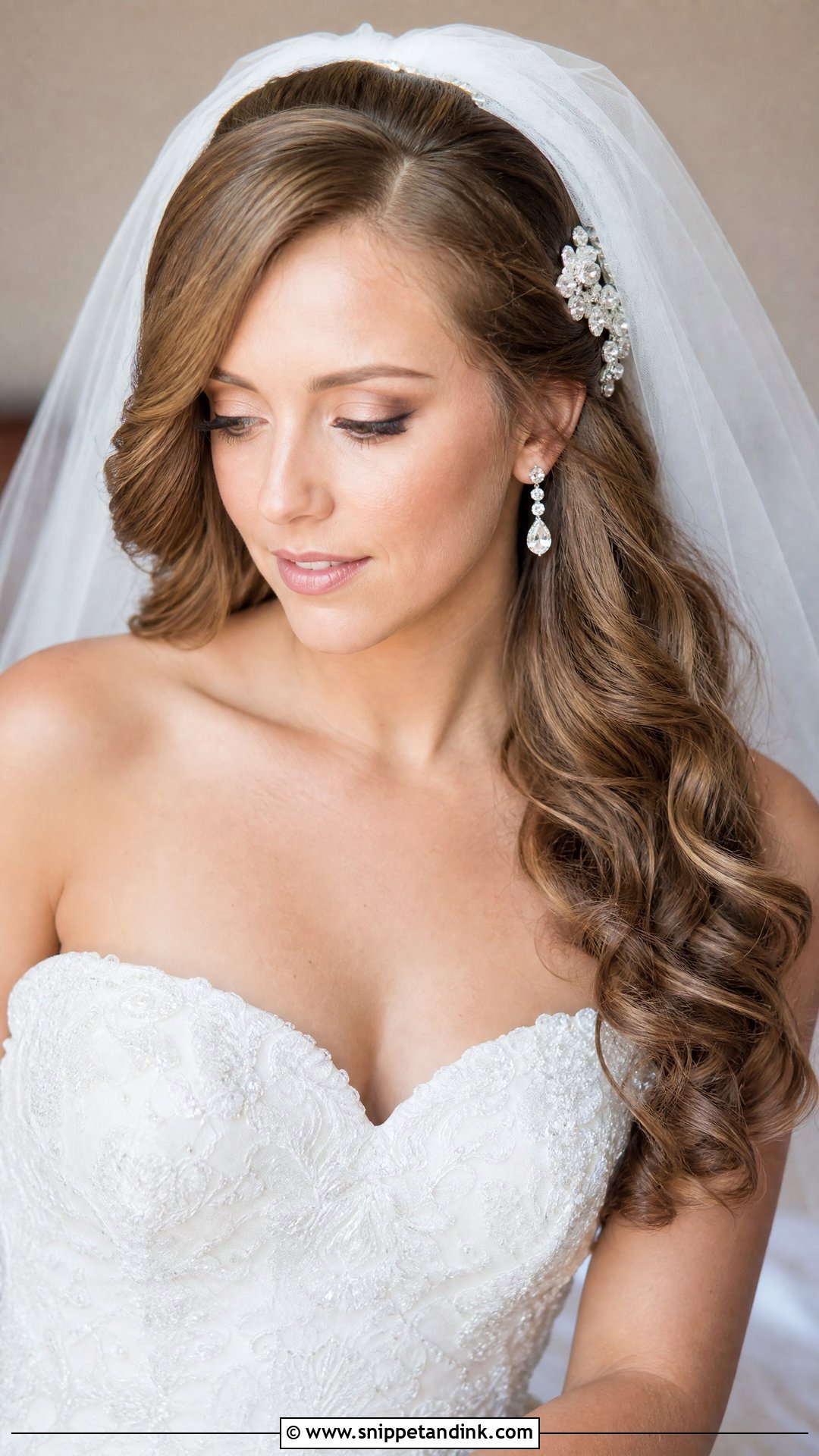 Side Swept Curls With Veil - Snippet and Ink - 20 Wedding Hair Inspo Ideas