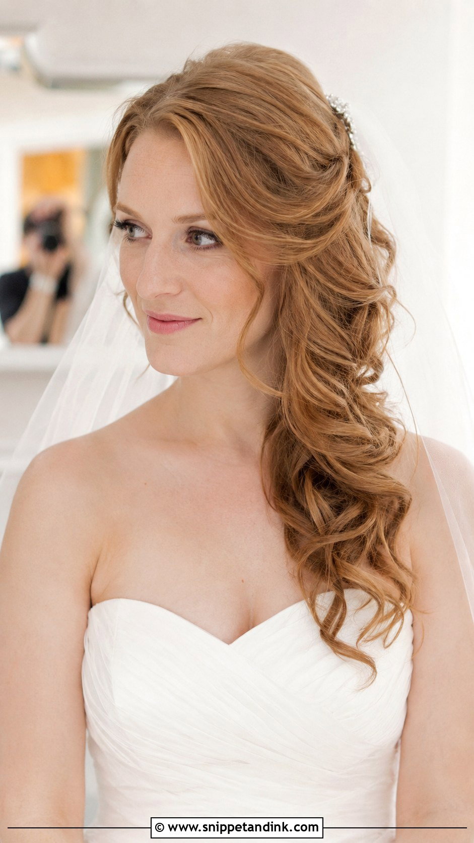 Side Swept Curls With Veil - Snippet and Ink - 25 Bridal Hairstyles for Round Face