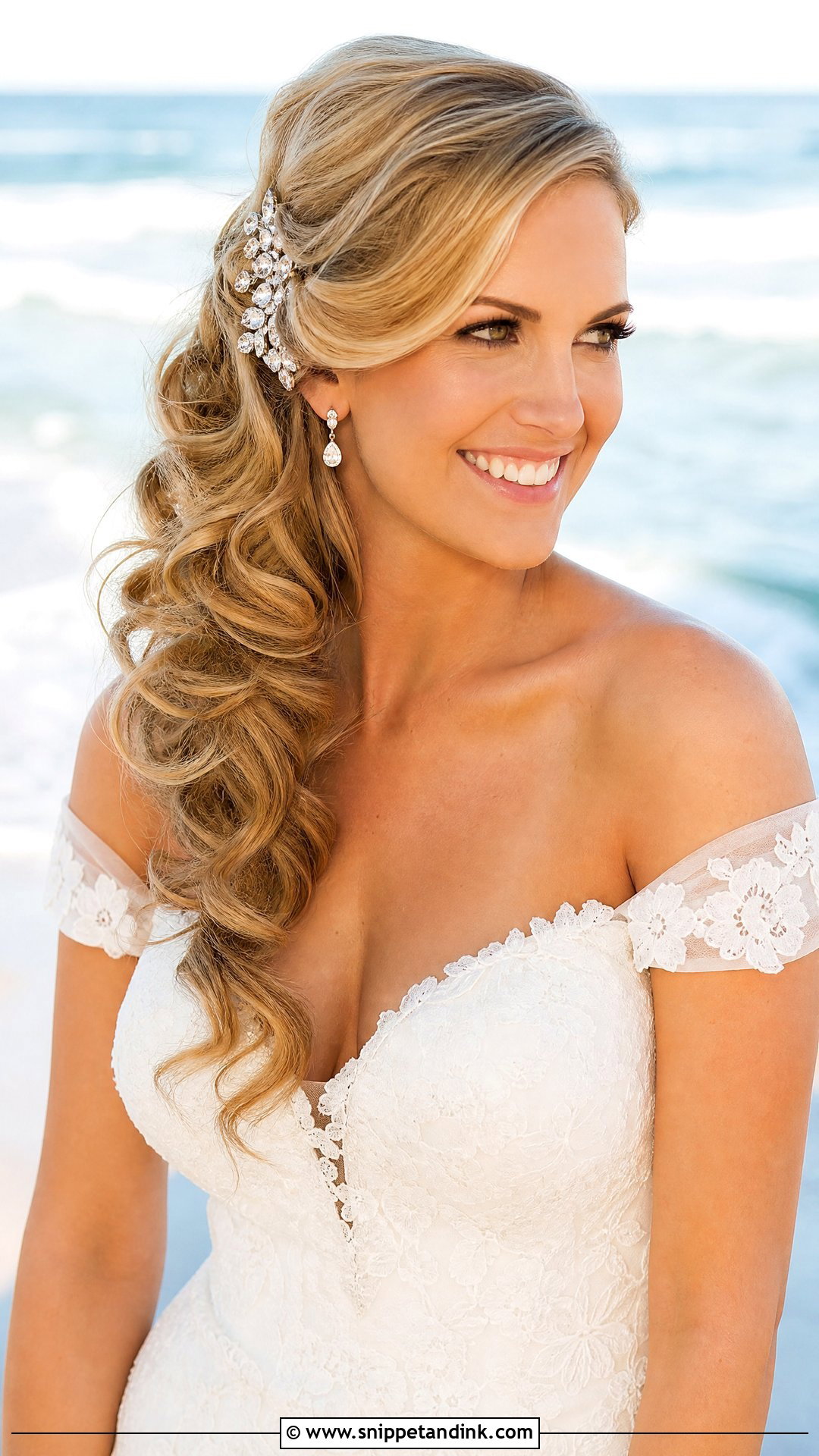 Side Swept Curls for Beach Brides - Snippet and Ink - 20 Beach Bride Hair Ideas