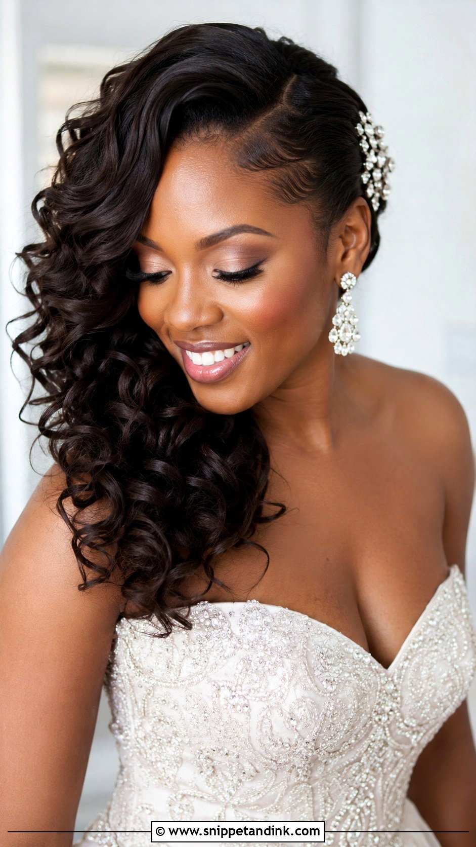 Side Swept Curls for Black Brides - Snippet and Ink - 25 Black Wedding Hairstyles for Bride