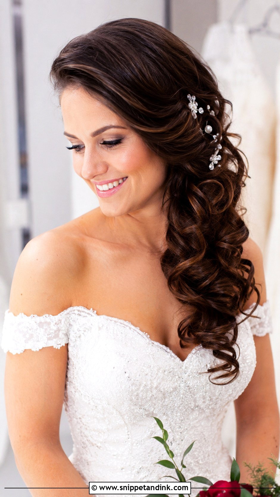 Side Swept Curls for Brides - Snippet and Ink - 25 Hair Ideas for Wedding