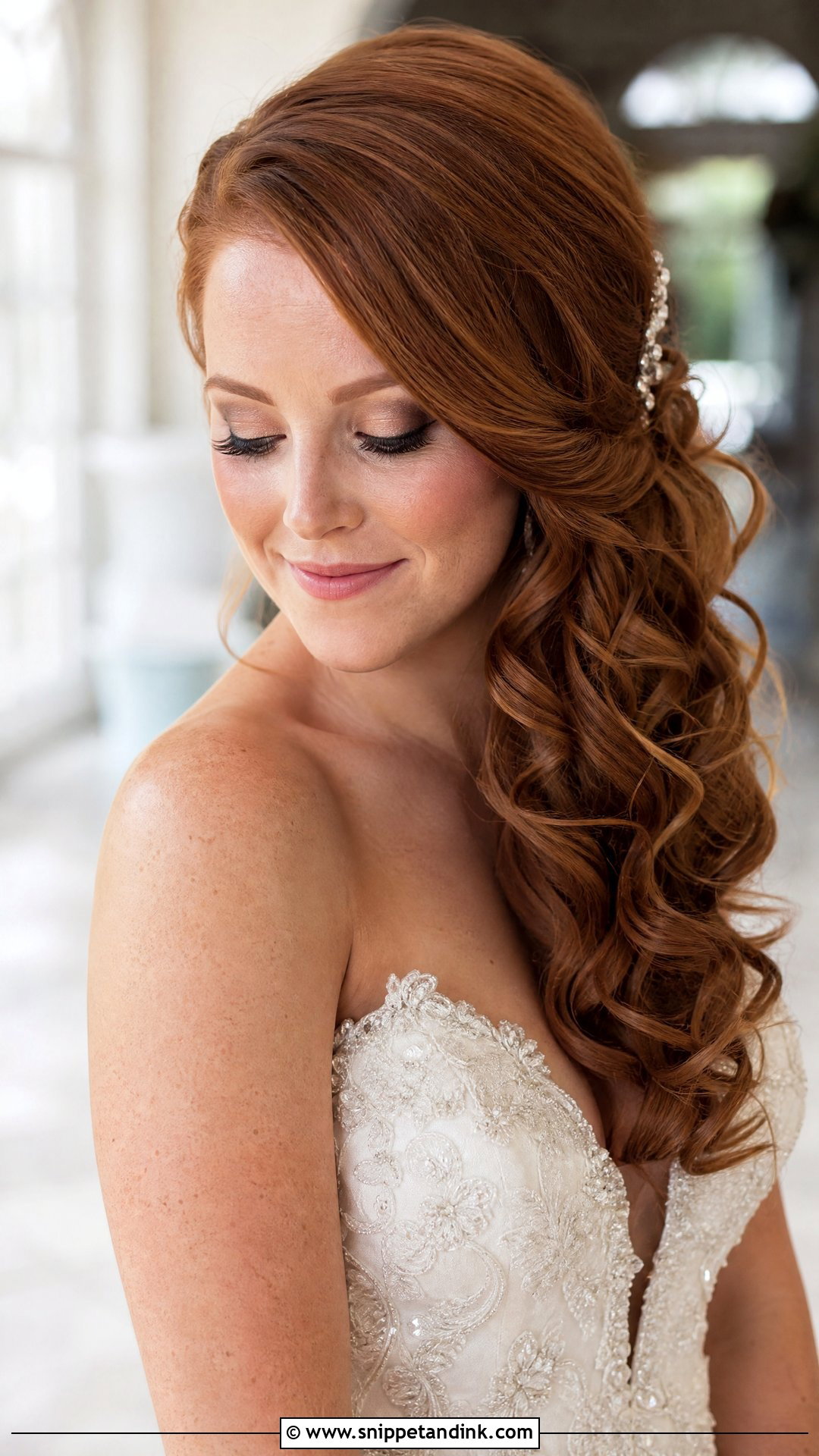 Side Swept Curls for Brides - Snippet and Ink - 30 Glam Bridal Hair Ideas