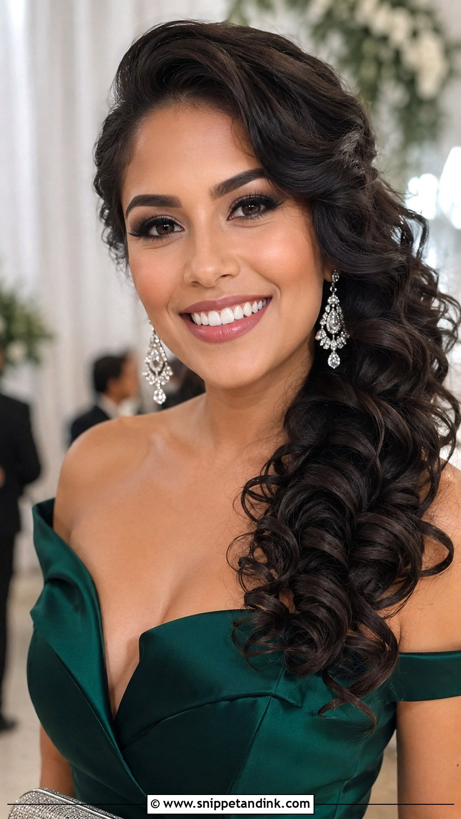Side Swept Curls for Engagement - Snippet and Ink - 20 Hairstyle for Engagement Look Ideas