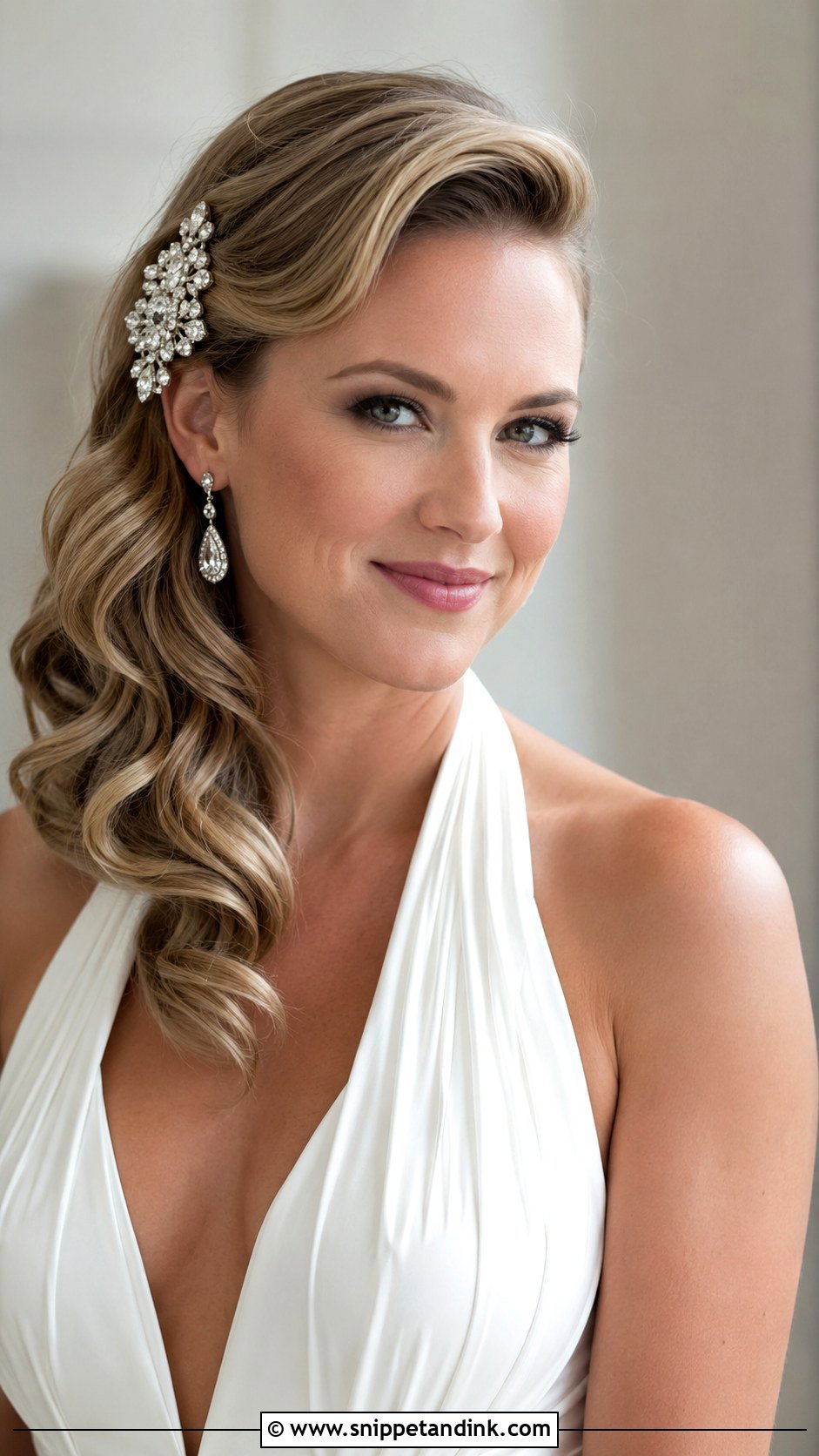 Side Swept Curls for Halter Gown - Snippet and Ink - 20 Halter Neck Wedding Hairstyles