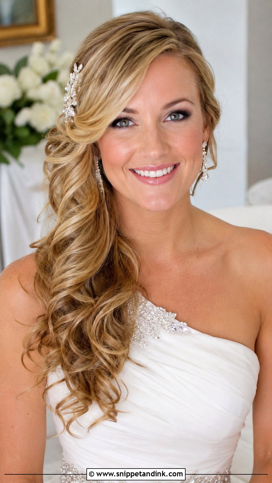 Side Swept Curls for Long Hair - Snippet and Ink - 30 Hairstyles for Long Hair Wedding