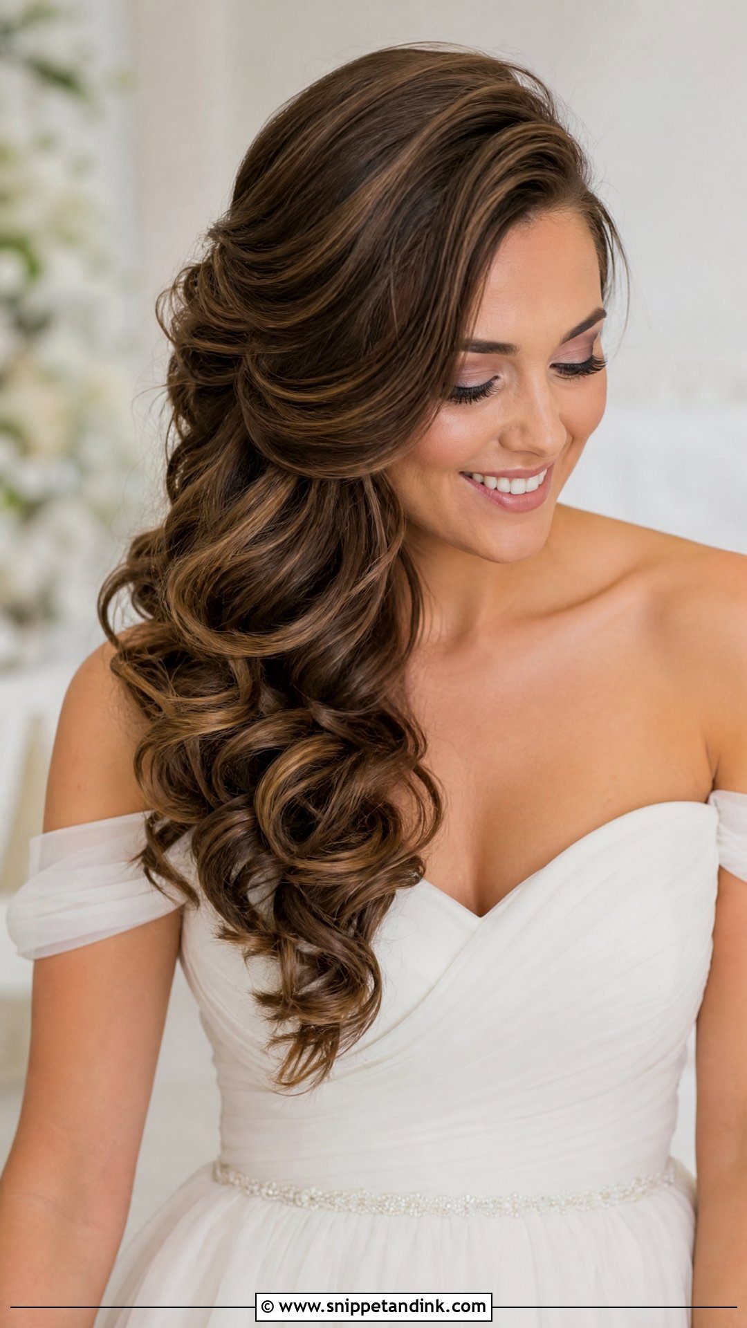 Side Swept Curls for Long Wedding Hair - Snippet and Ink - 20 Sideswept Wedding Hair Ideas